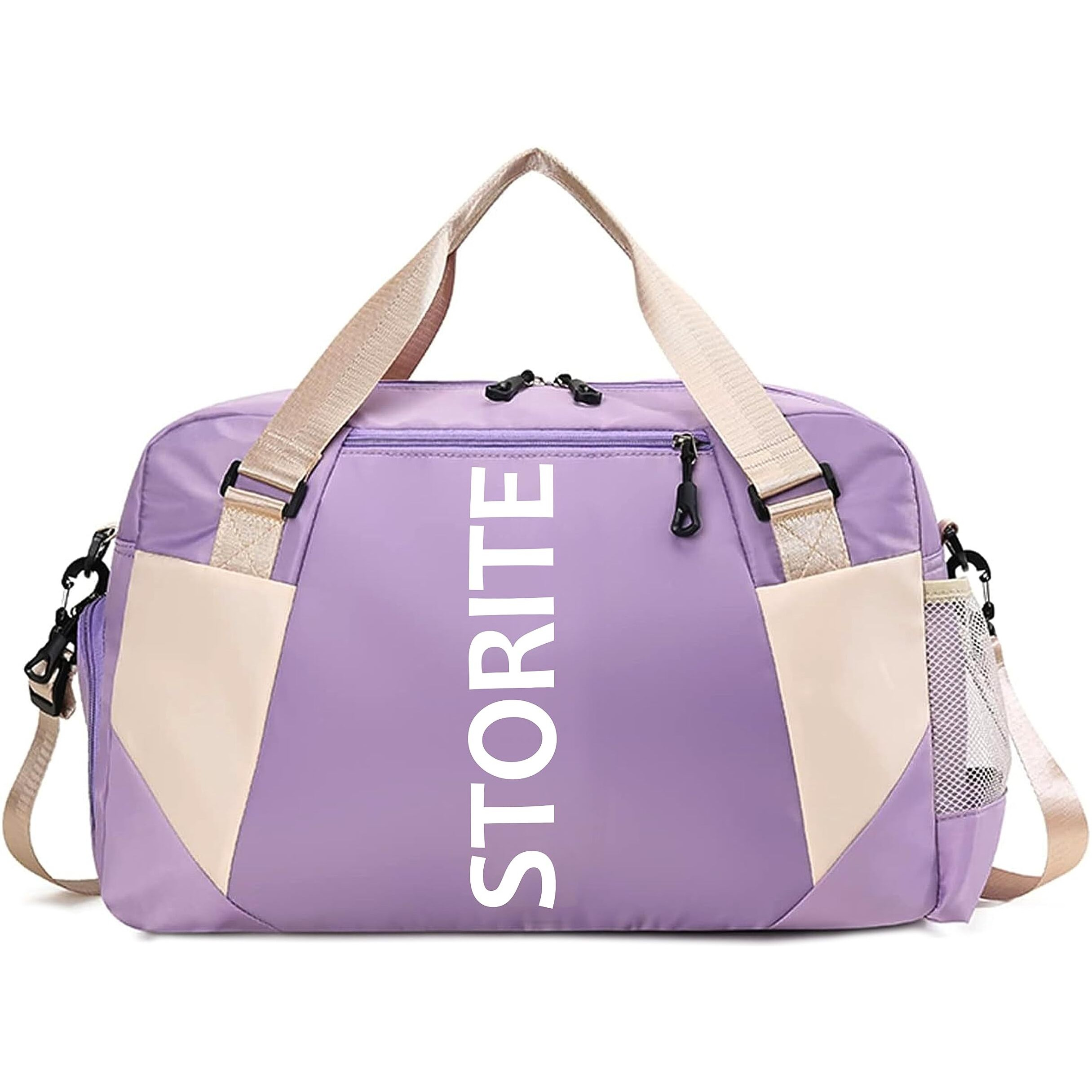 Storite Nylon 47 Cm Imported Travel Duffle Bag, Sports Shoulder Bag For Women With Wet Pocket & Shoe Compartment Weekender Overnight Luggage Bag (Purple,47X20X28 Cm)