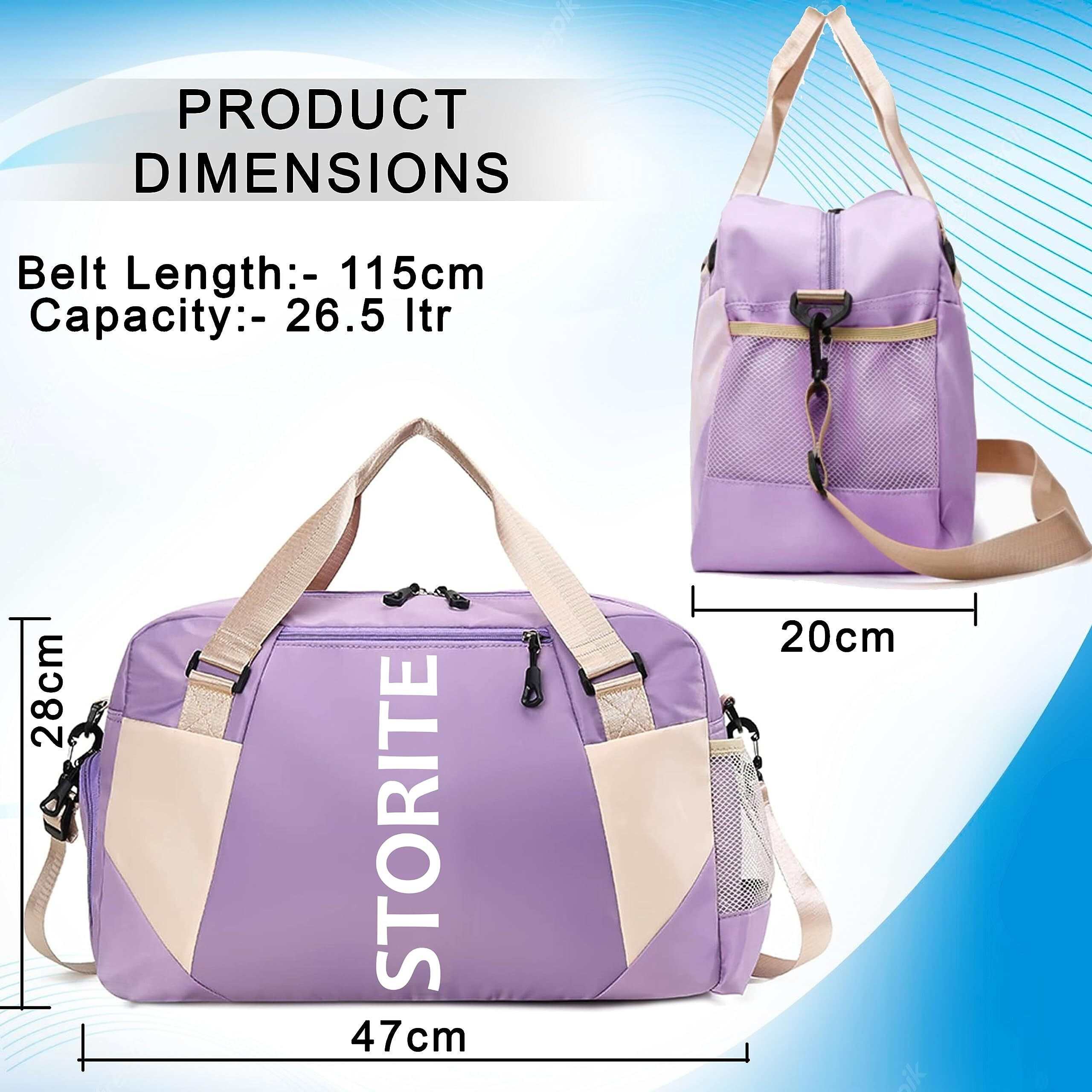 Storite Nylon 47 Cm Imported Travel Duffle Bag, Sports Shoulder Bag For Women With Wet Pocket & Shoe Compartment Weekender Overnight Luggage Bag (Purple,47X20X28 Cm)