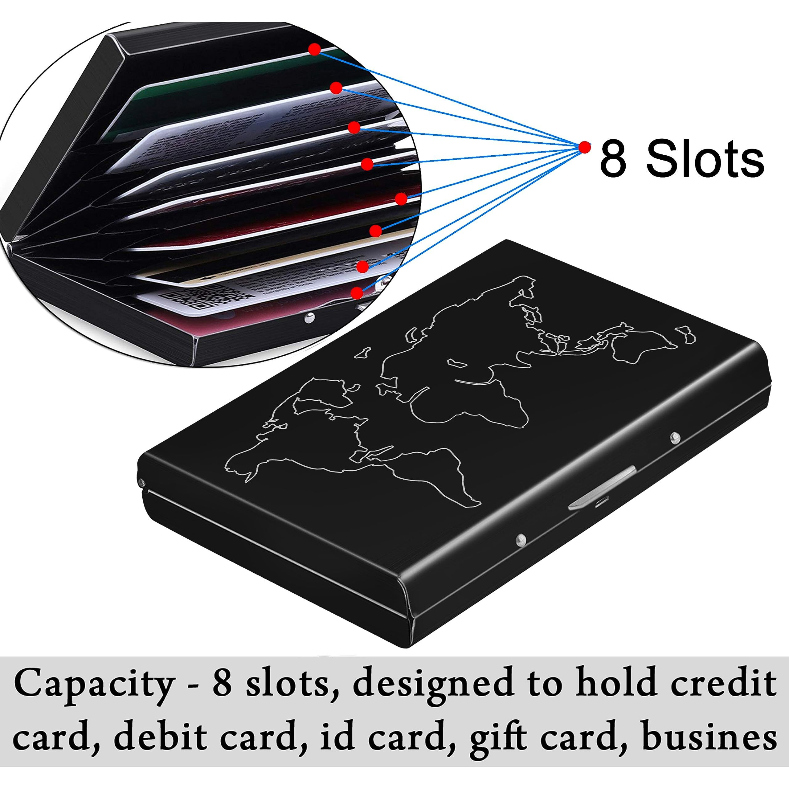 Storite Black 8 Slots Rfid Protected Metal Credit/Debit/Atm Card Holder Case Wallet For Men & Women (Black-9.5 X 6.5 X 1.5 Cm)