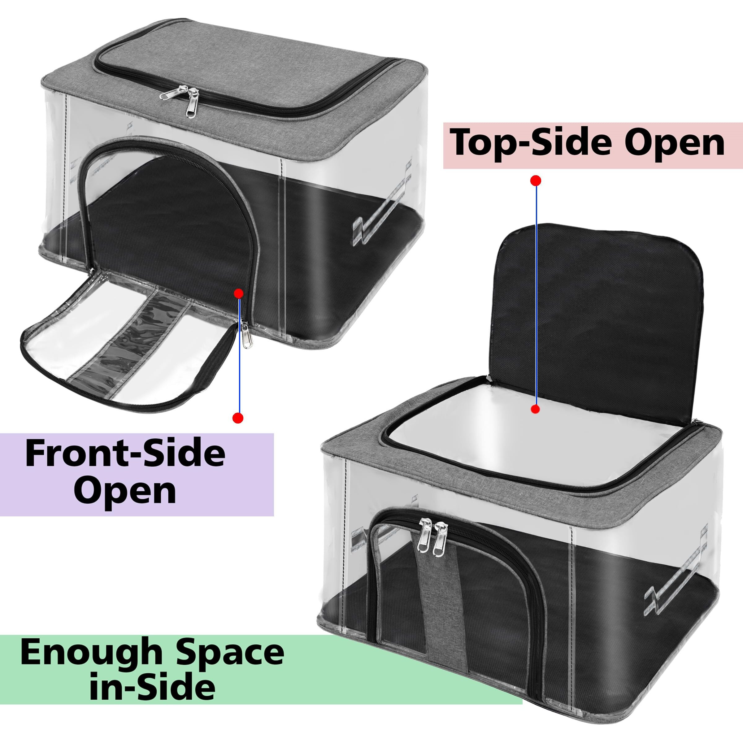 Storite 6 Pk Nylon 33 L Pvc Transparent Moisture Proof Storage Box For Clothes Closet Wardrobe Organizer For Clothes With Carry Handle & Transparent Window - (Grey, 44 X 31 X 24 Cm)
