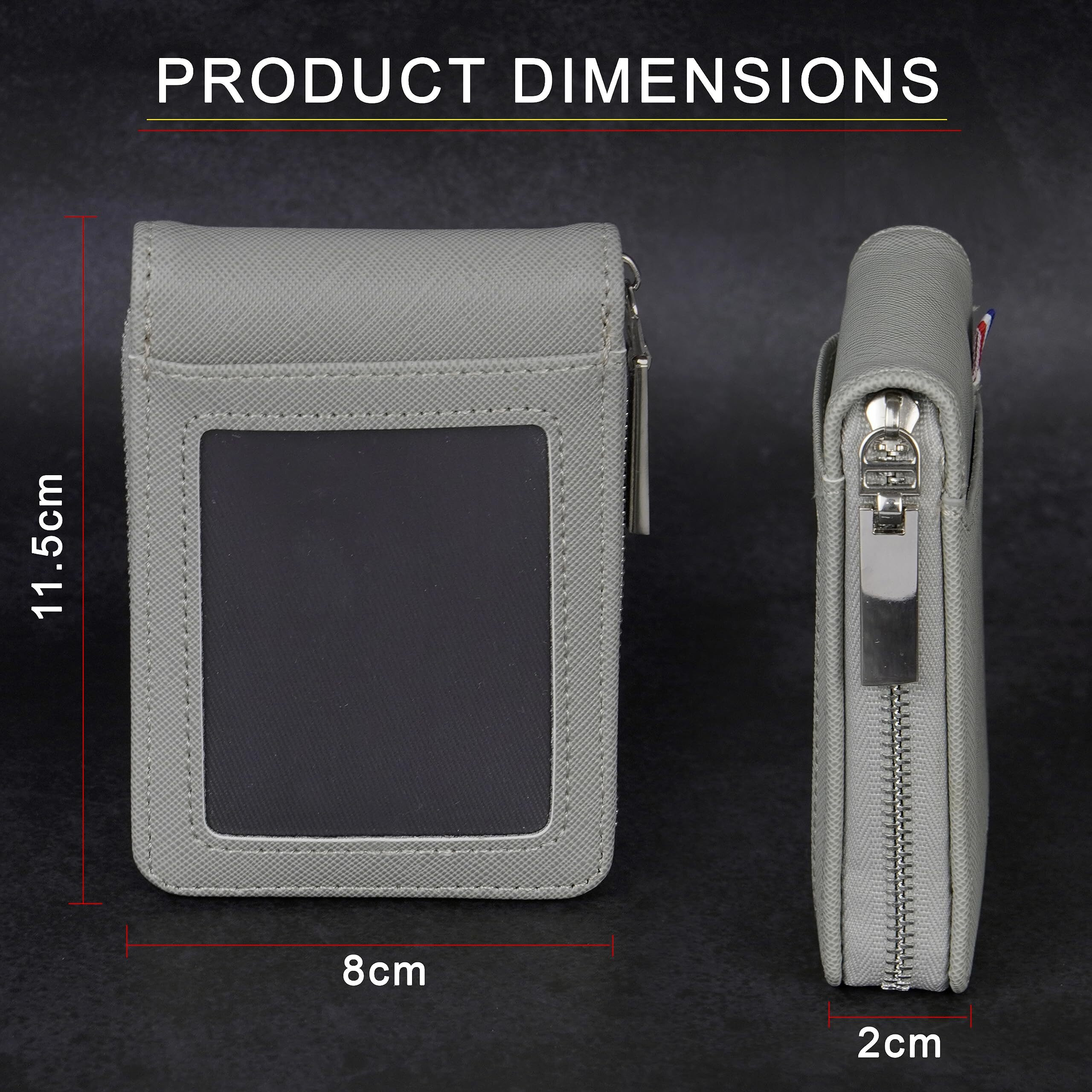 Storite Imported Rfid Pu Leather 9 Slot Vertical Credit Debit Card Holder Money Wallet Zipper Coin Purse For Men Women (Grey,11.5X2X8Cm)