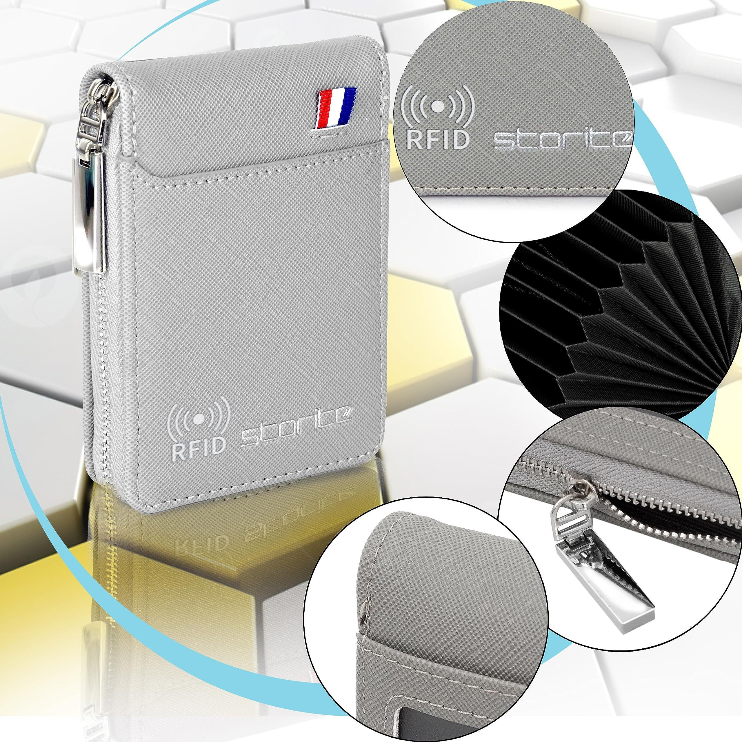 Storite Imported Rfid Pu Leather 9 Slot Vertical Credit Debit Card Holder Money Wallet Zipper Coin Purse For Men Women (Grey,11.5X2X8Cm)