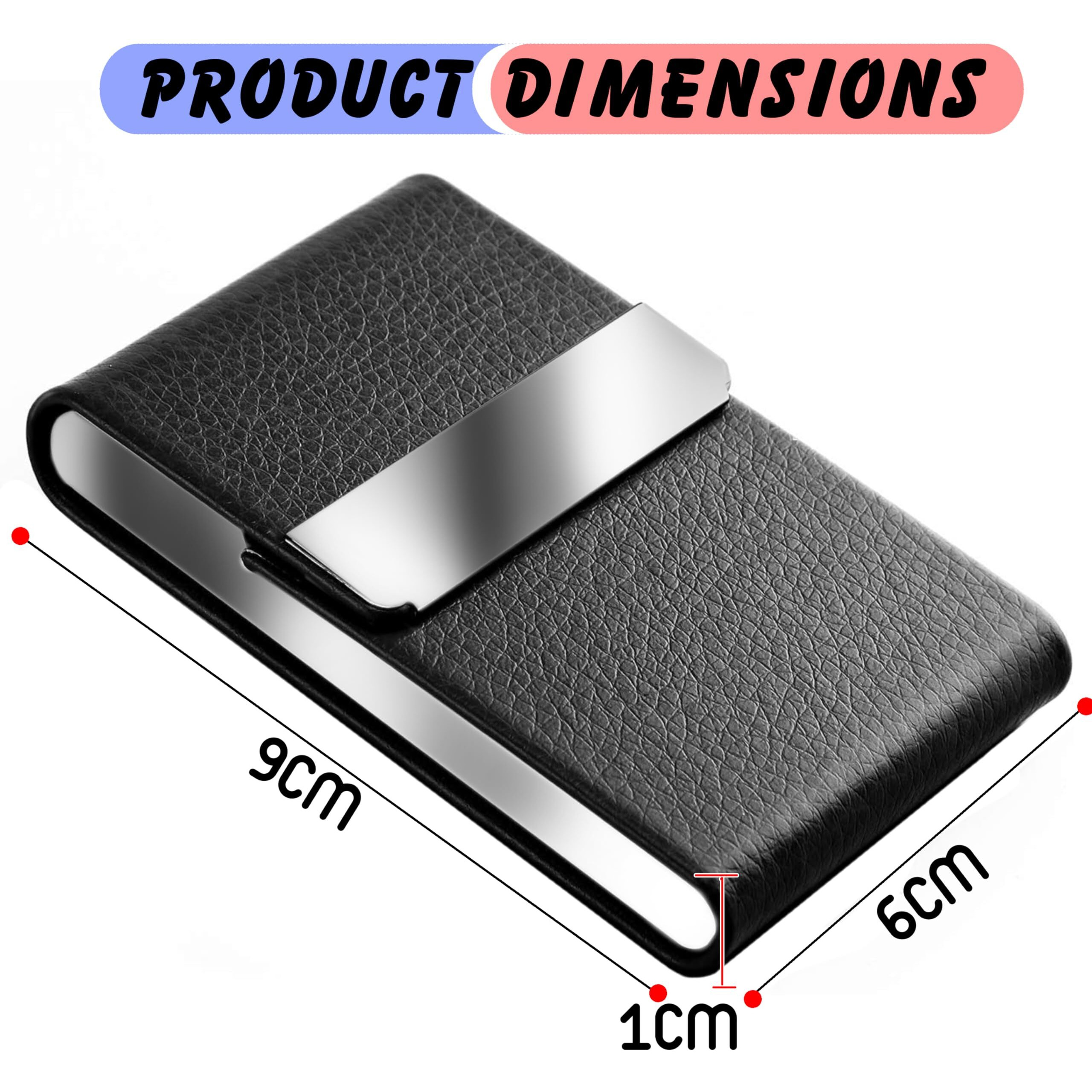Storite Vertical Card Holder, Pu Leather And Stainless Steel Credit Card Wallet, Business Card Holder For Men And Women (Black -9 X 1 X 6 Cm)
