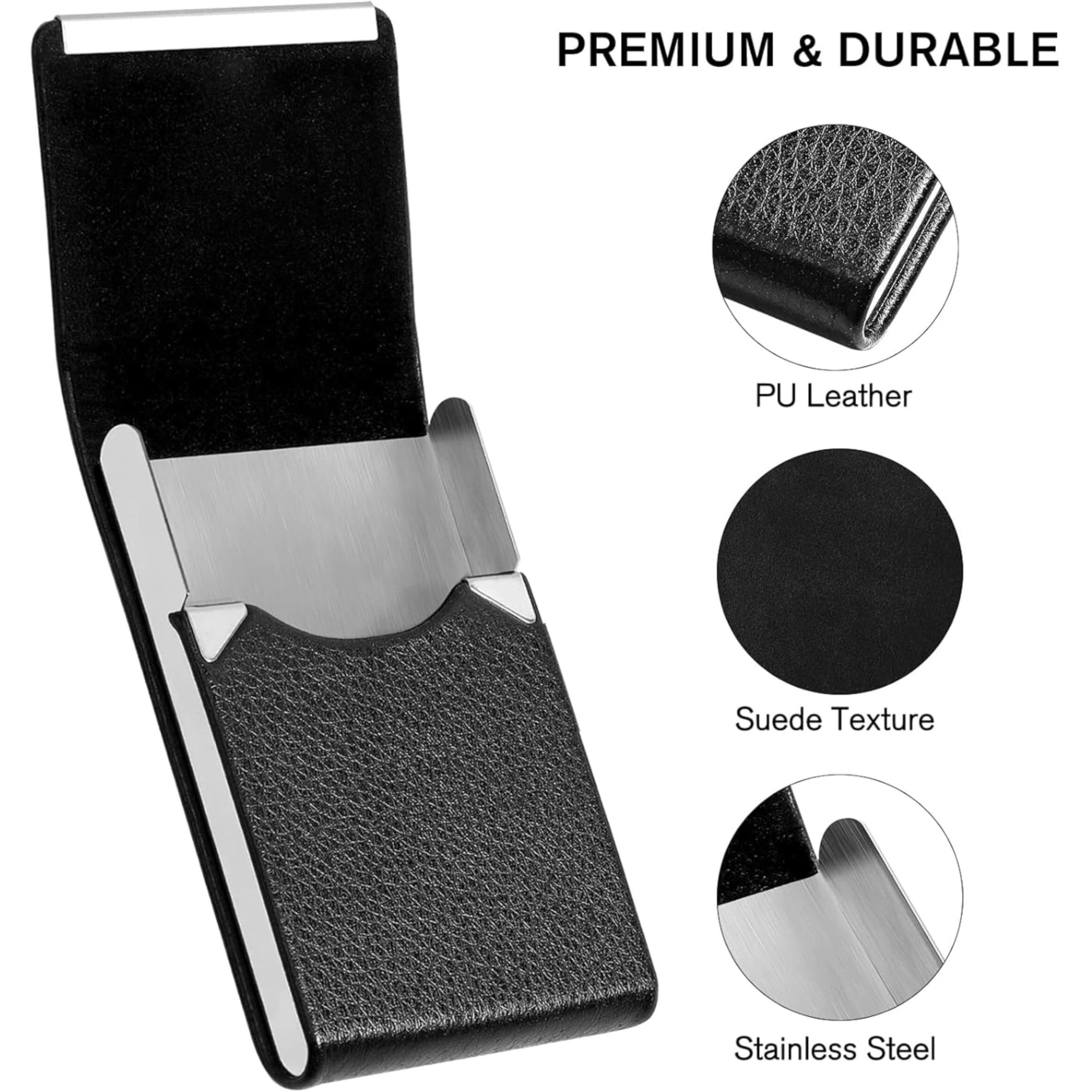 Storite Vertical Card Holder, Pu Leather And Stainless Steel Credit Card Wallet, Business Card Holder For Men And Women (Black -9 X 1 X 6 Cm)