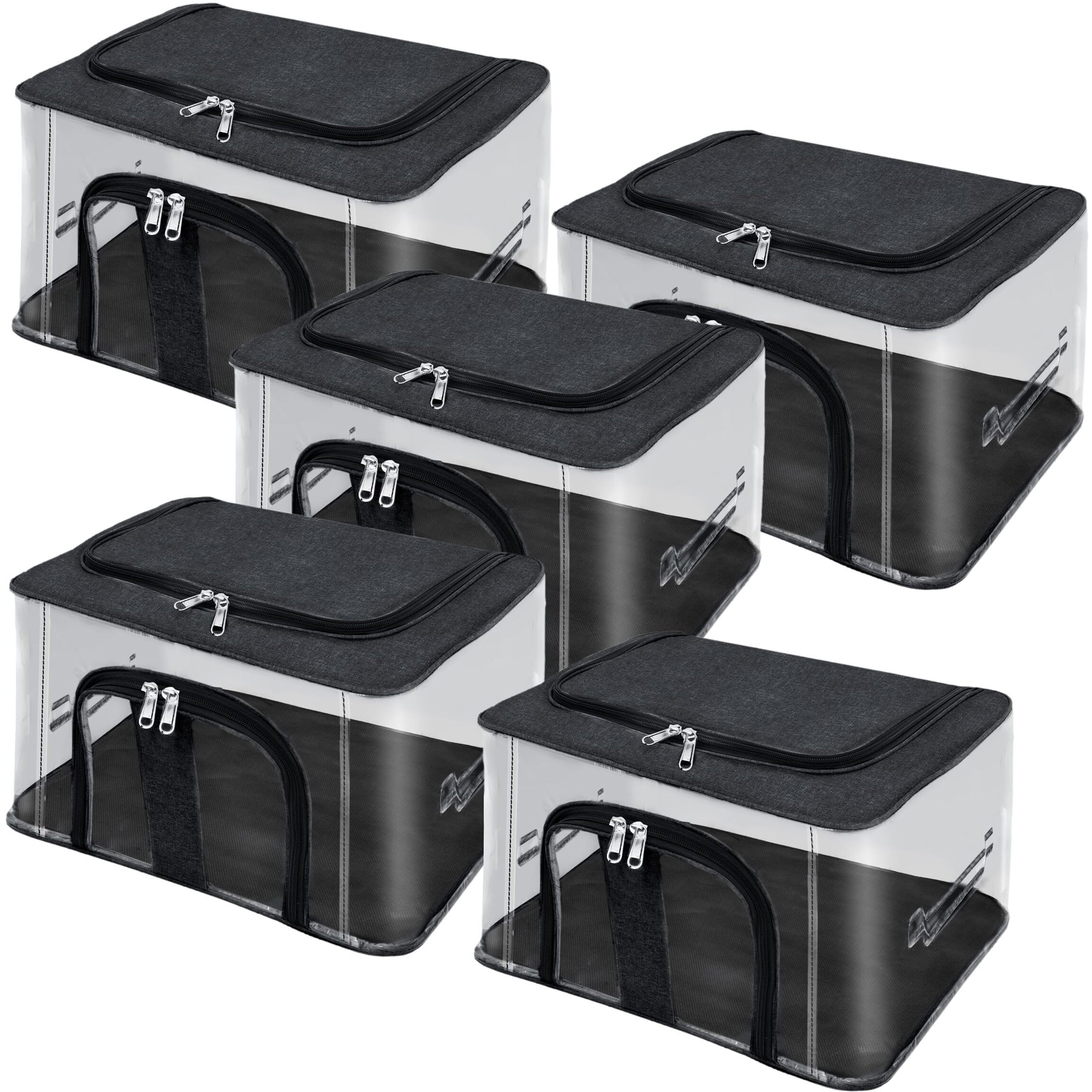 Storite 5 Pack Nylon 33 L Pvc Transparent Moisture Proof Storage Box For Clothes Closet Wardrobe Organizer Bag For Clothes Saree Bags With Carry Handle - (Black, 44 X 31 X 24 Cm)