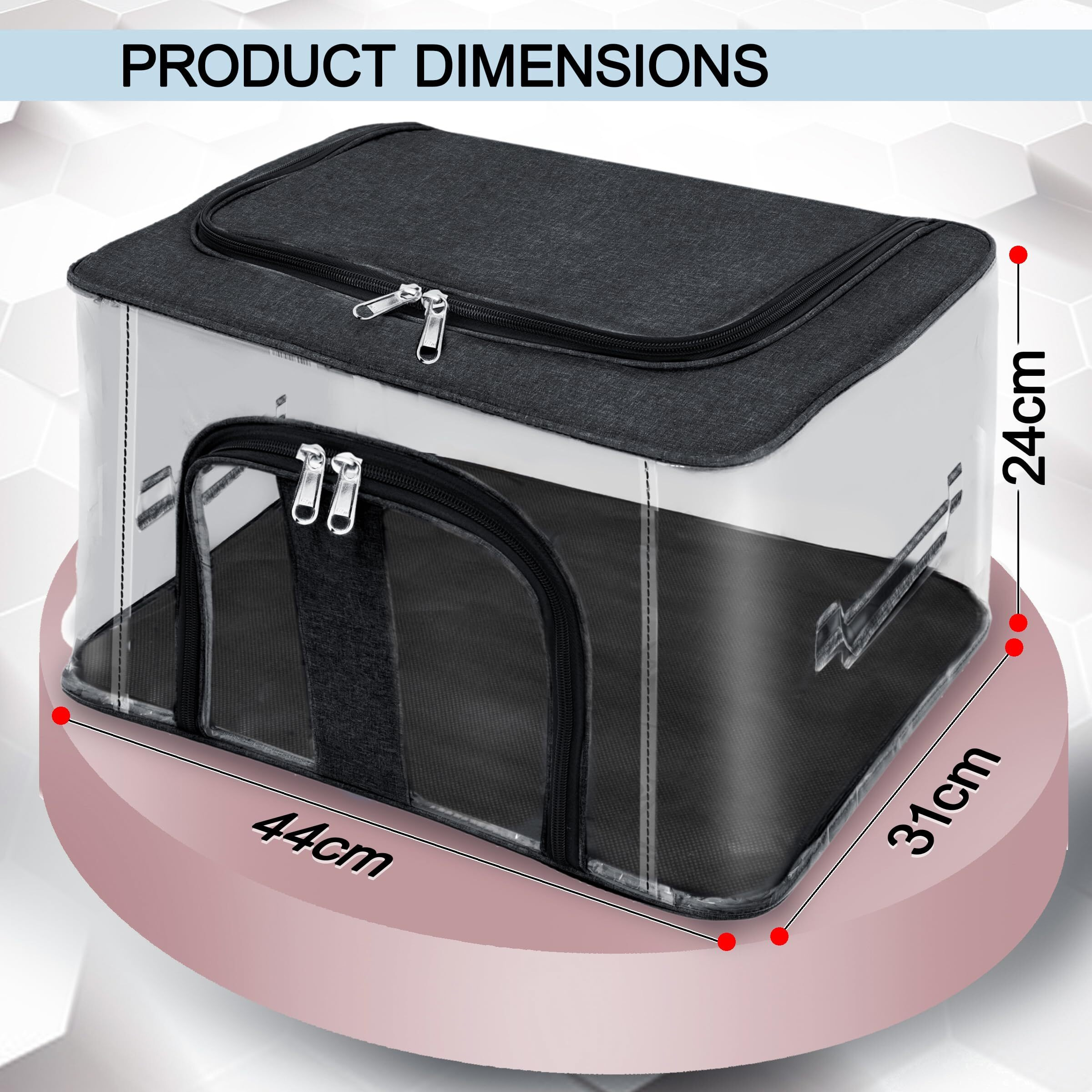 Storite 5 Pack Nylon 33 L Pvc Transparent Moisture Proof Storage Box For Clothes Closet Wardrobe Organizer Bag For Clothes Saree Bags With Carry Handle - (Black, 44 X 31 X 24 Cm)