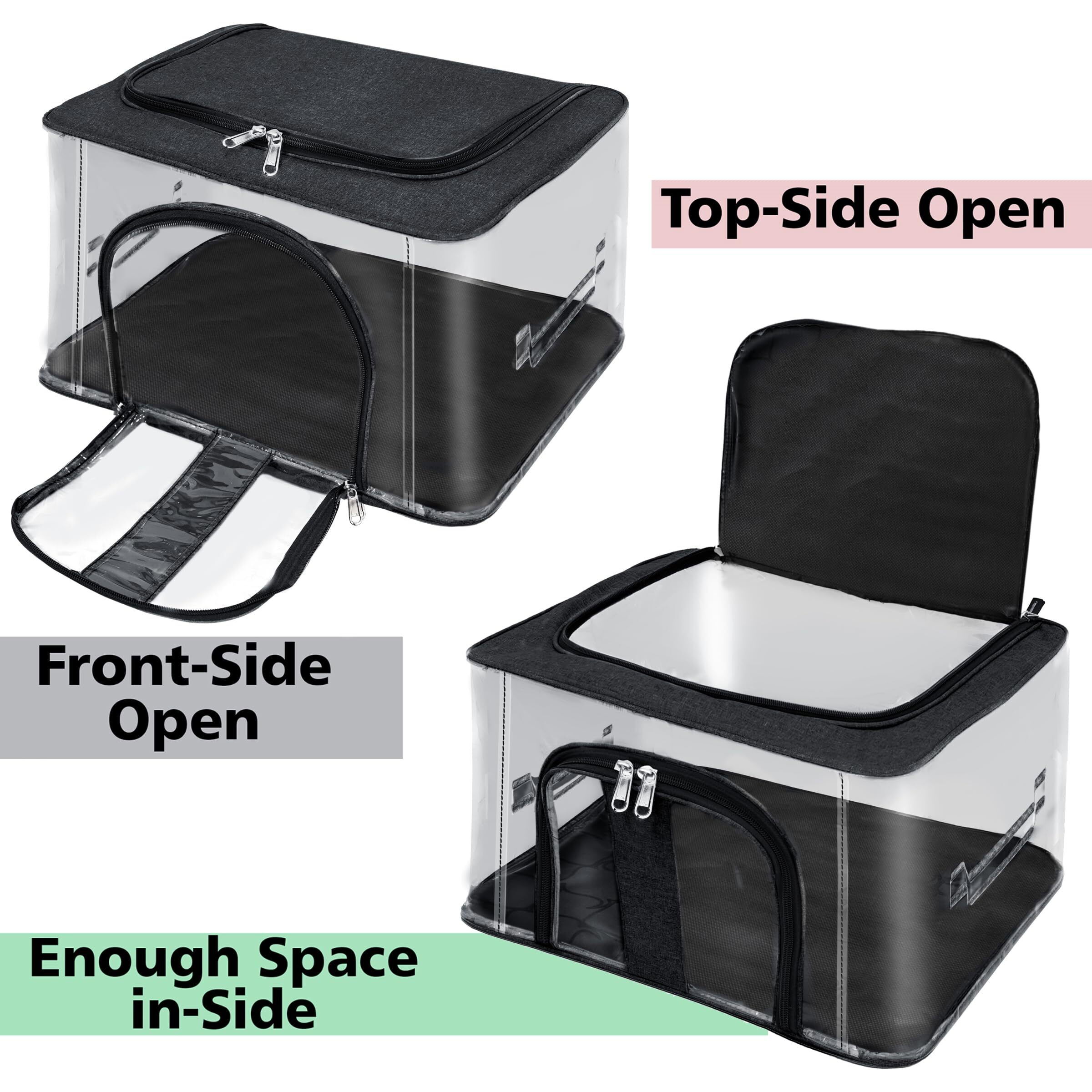 Storite 5 Pack Nylon 33 L Pvc Transparent Moisture Proof Storage Box For Clothes Closet Wardrobe Organizer Bag For Clothes Saree Bags With Carry Handle - (Black, 44 X 31 X 24 Cm)