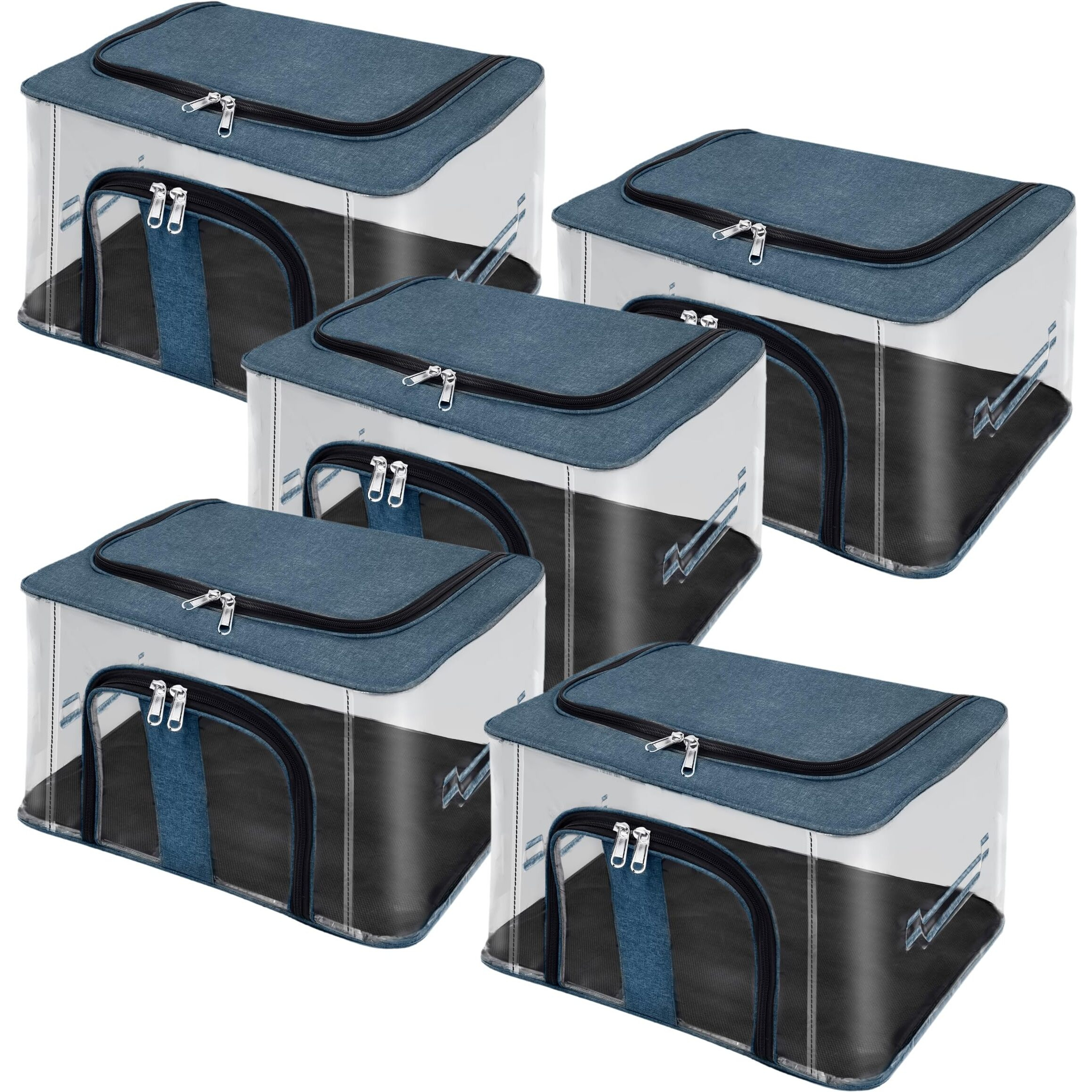 Storite 5 Pack Nylon 33 L Pvc Transparent Moisture Proof Storage Box For Clothes Closet Wardrobe Organizer For Clothes Saree Bags With Carry Handle - (Darkteal, 44 X 31 X 24 Cm)