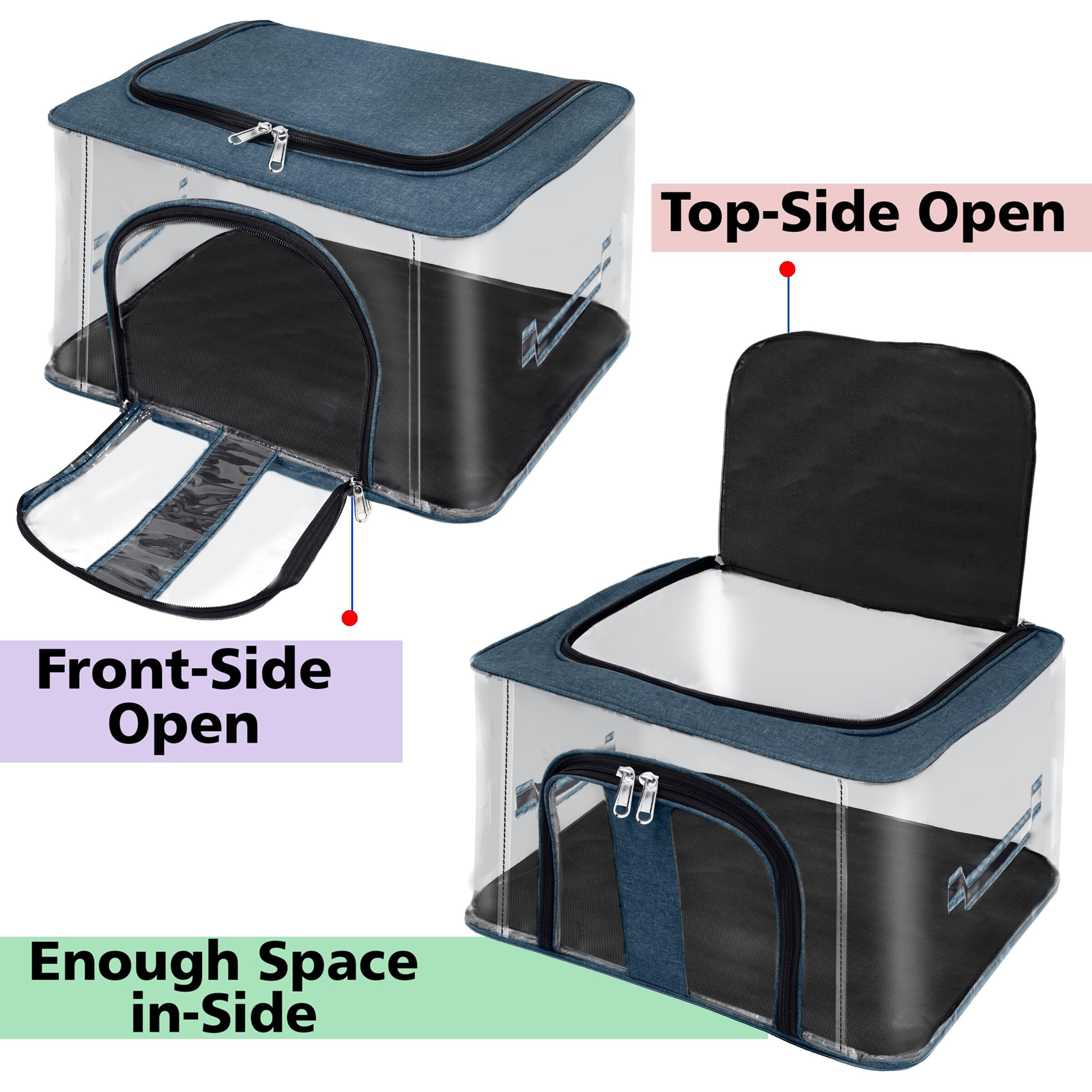 Storite 5 Pack Nylon 33 L Pvc Transparent Moisture Proof Storage Box For Clothes Closet Wardrobe Organizer For Clothes Saree Bags With Carry Handle - (Darkteal, 44 X 31 X 24 Cm)