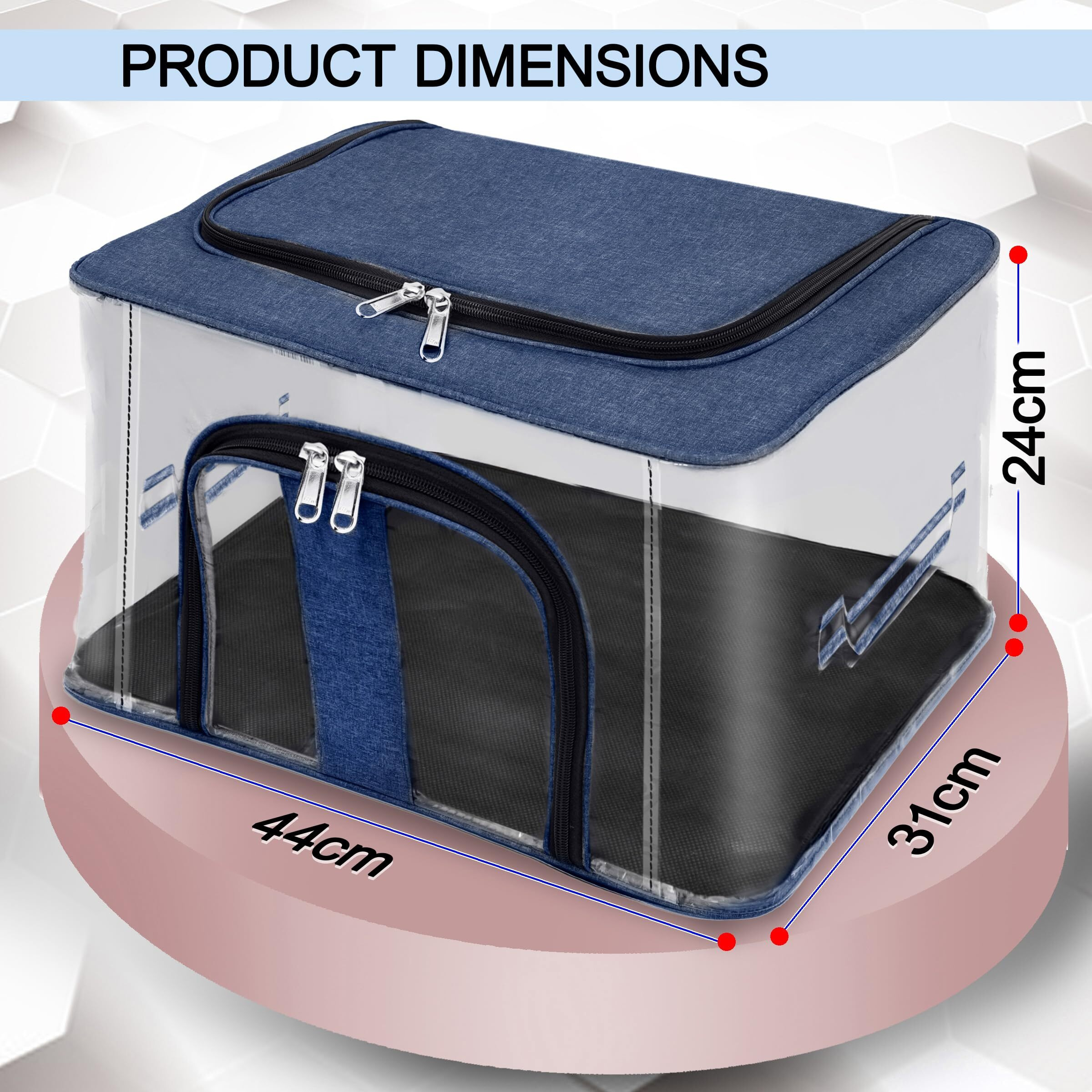Storite 5 Pack Nylon 33 L Pvc Transparent Moisture Proof Storage Box For Clothes Closet Wardrobe Organizer For Clothes Saree Bags With Carry Handle - (Darkblue, 44 X 31 X 24 Cm)