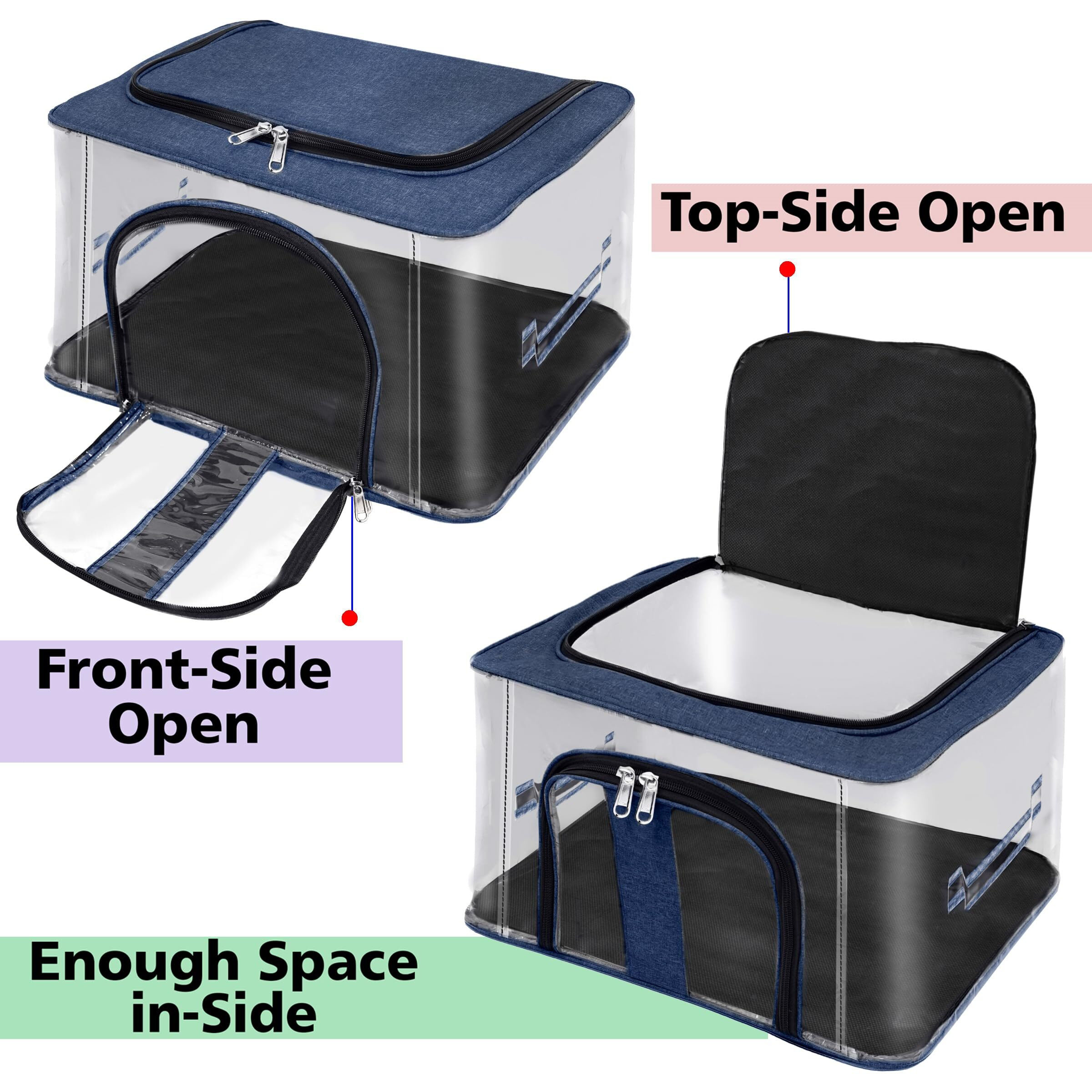 Storite 5 Pack Nylon 33 L Pvc Transparent Moisture Proof Storage Box For Clothes Closet Wardrobe Organizer For Clothes Saree Bags With Carry Handle - (Darkblue, 44 X 31 X 24 Cm)