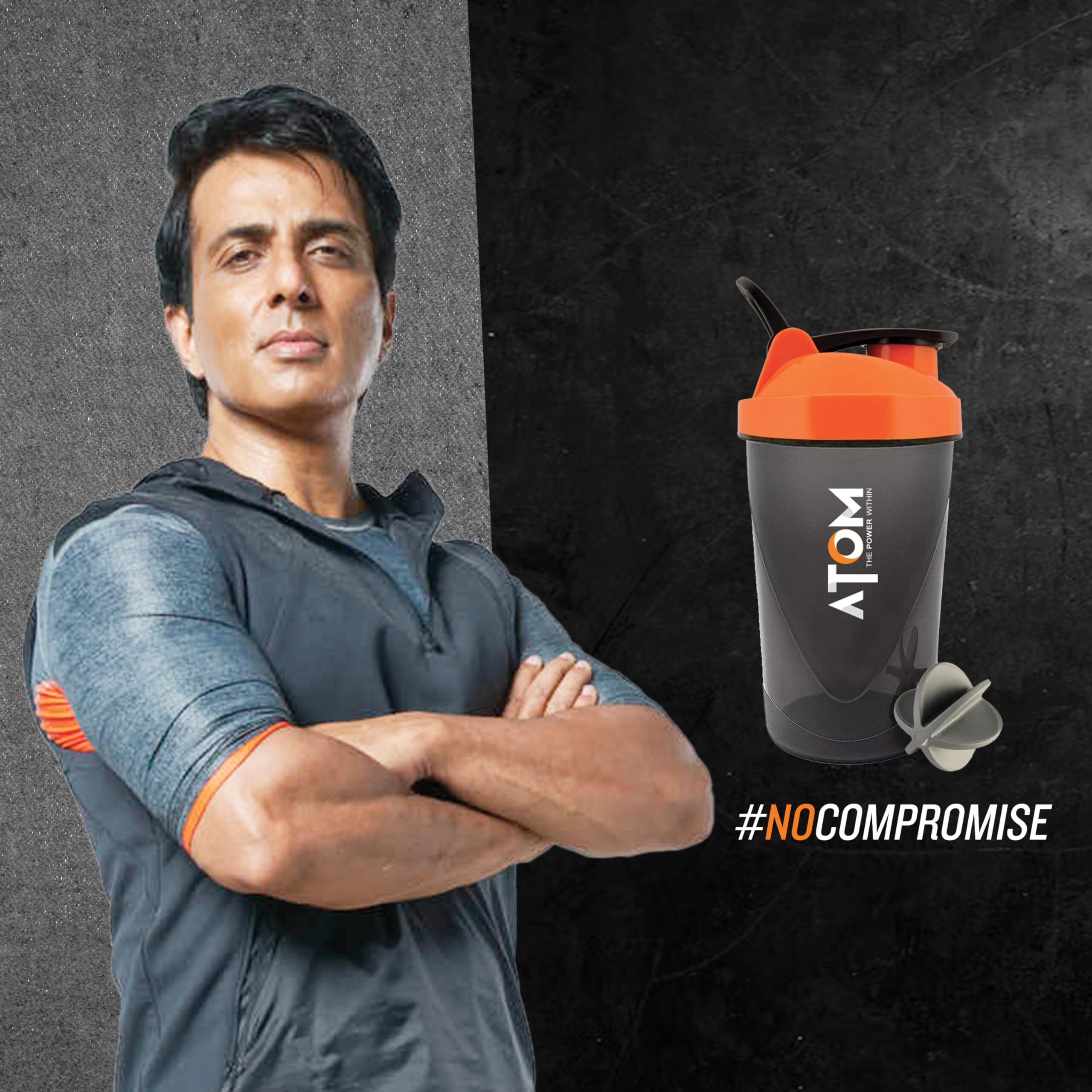 As-It-Is Nutrition Atom Protein Gym Shaker For Lump Free Shakes With Mixer Ball, 100% Leak Proof, Bpa Free, Food Grade Plastic, With Measurement, 470Ml