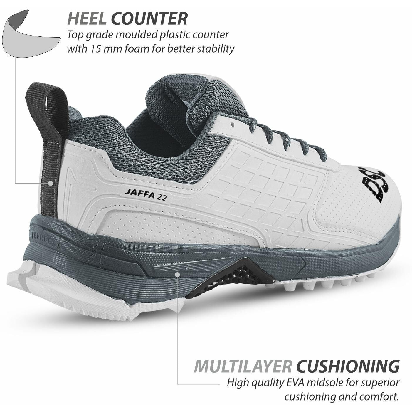 Dsc Jaffa 22 Cricket Shoes For Mens, Size Uk - 11, Color - White - Grey