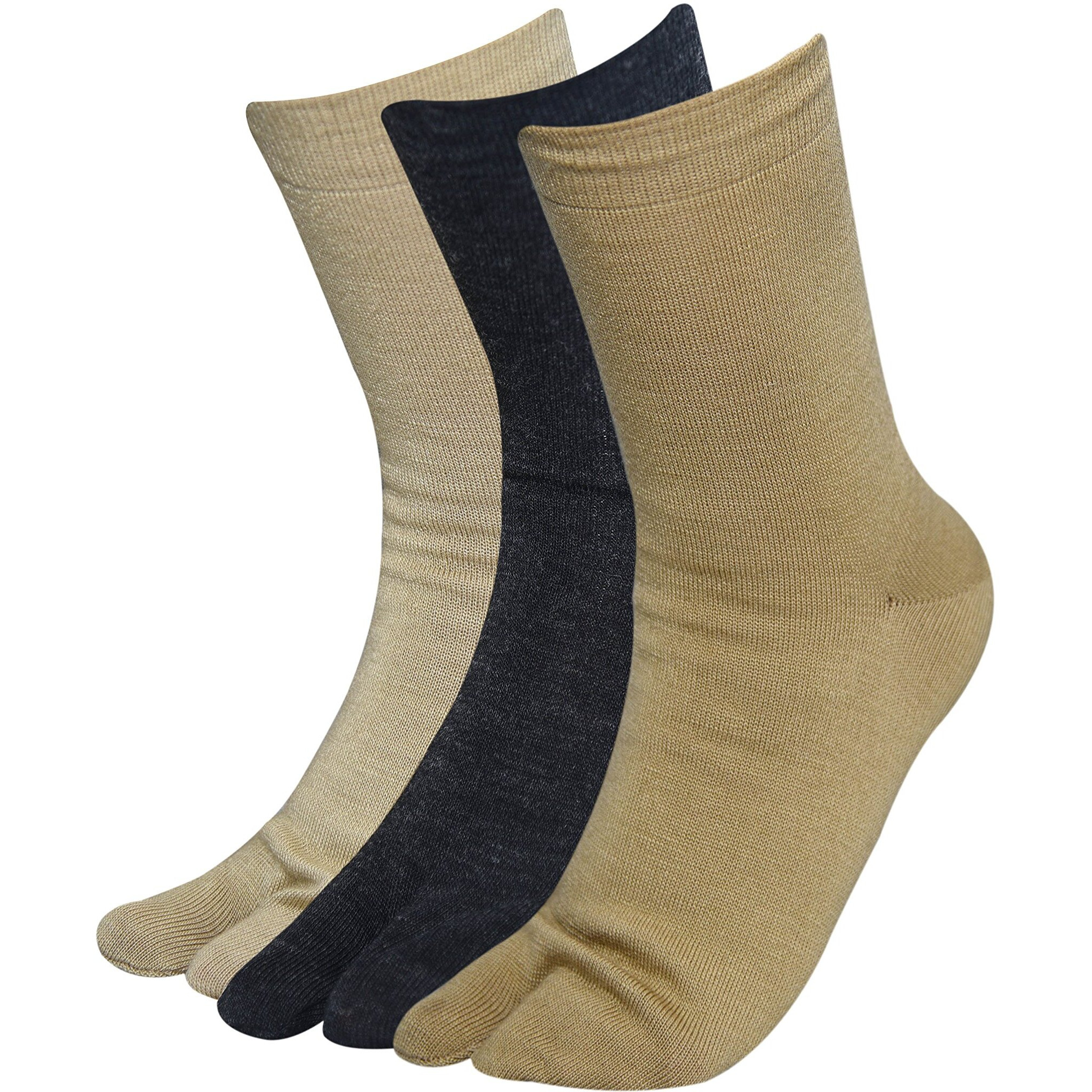 Balenzia Black Women Plain Woolen Toe Socks- Skin, Fawn (Pack Of 3)