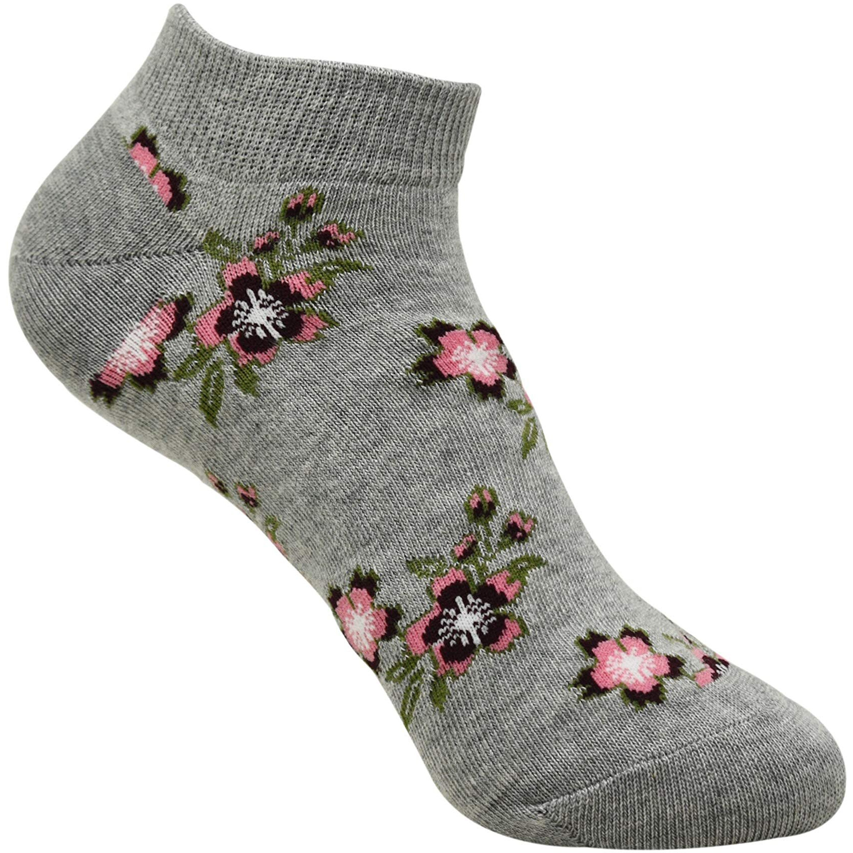 Balenzia Women's Floral Design Low Cut Socks (Free Size) Made With 100% Combed Cotton And Spandex (Multicolour)- Pack Of 3 Socks - Black, White, Light Grey