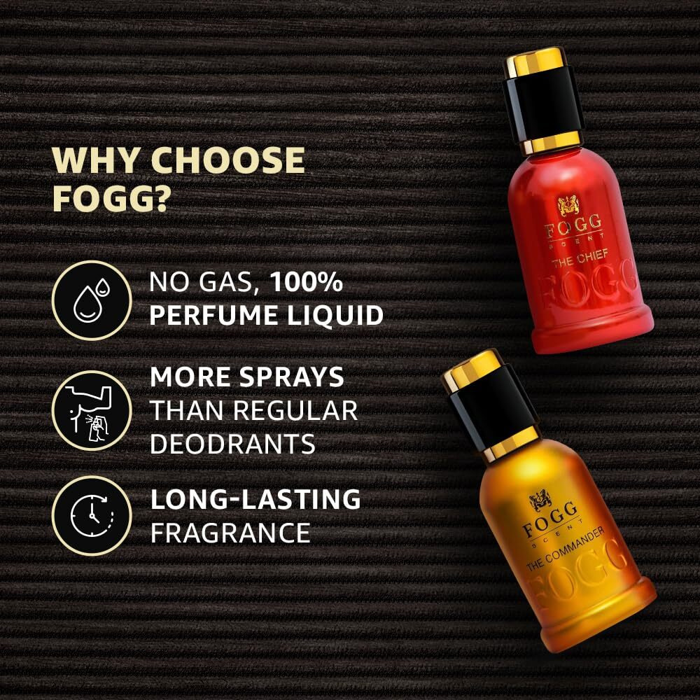 Fogg Men Spray Scent Chief And Commander Perfume Gift Set , Long-Lasting, Fresh & Powerful Fragrance Spray, Eau De Parfum - 2 X 50Ml (Pack Of 2), 100 Millilitres