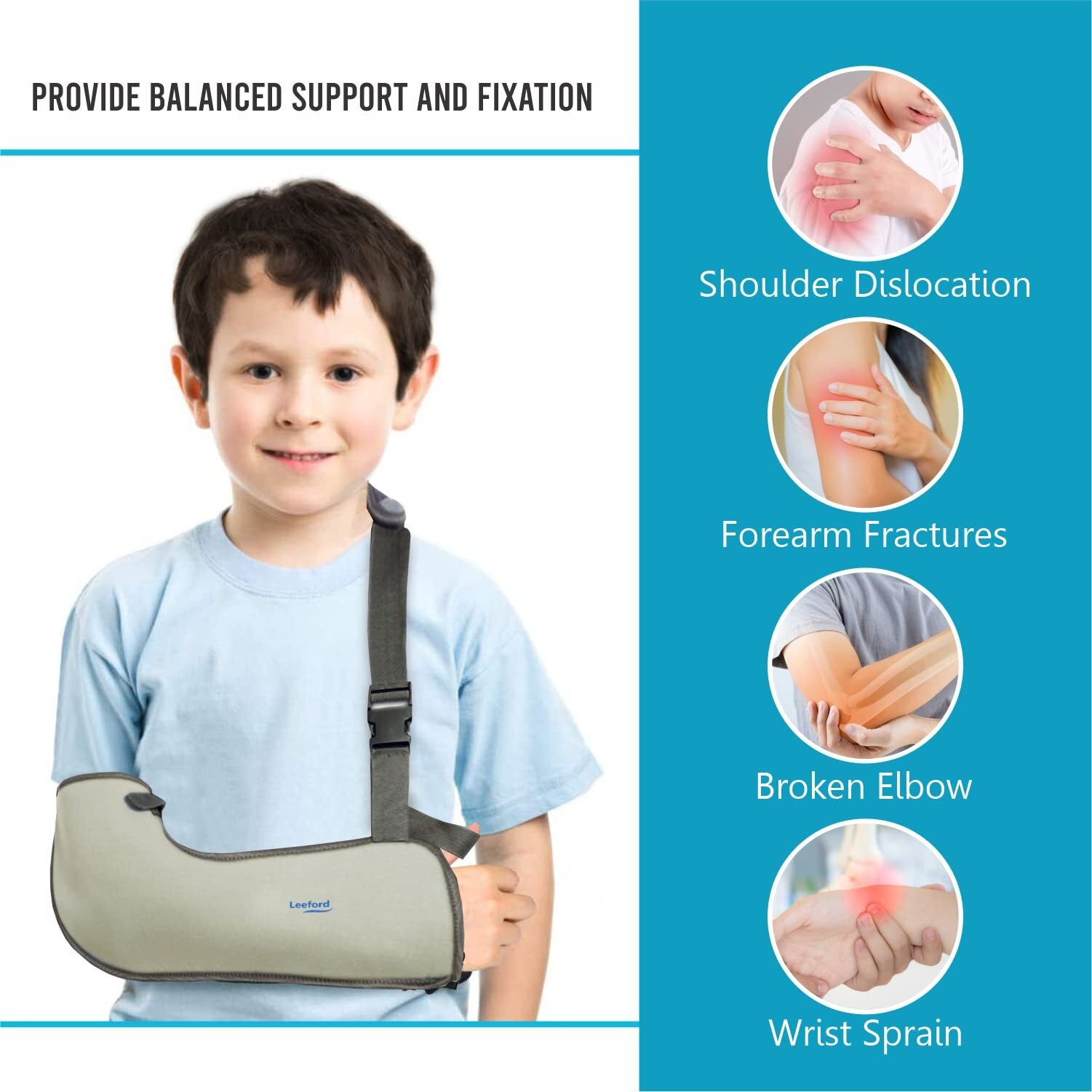 Leeford Arm Sling,Child Size Comfortable Fit To Support Health|Smart&Sleek|Highly Durable|100% Polyester|Provides Support To Fractured Arm|Comfortable Velcro For Men&Women,Pack Of 1(9 To 10)