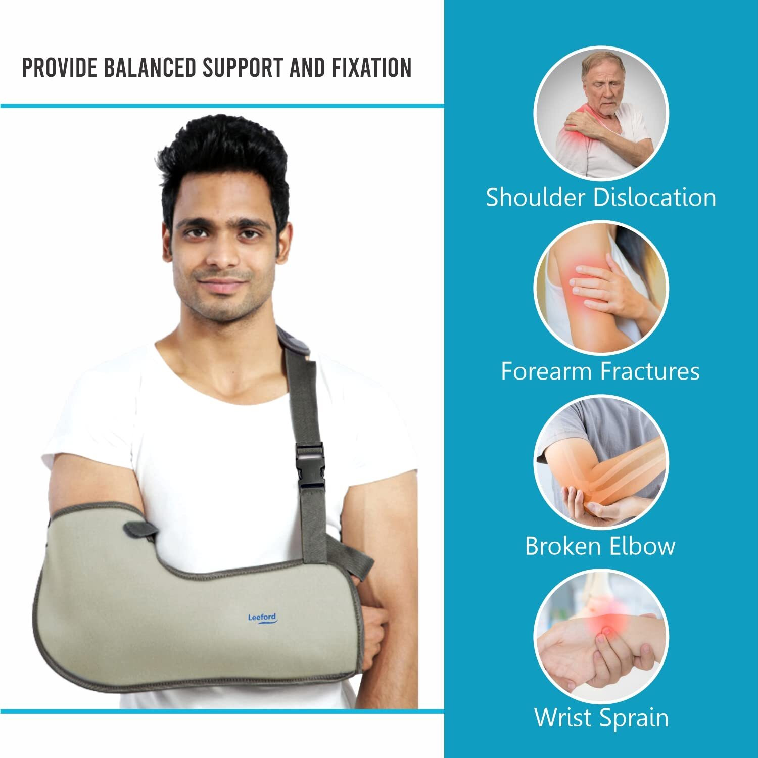 Leeford Arm Sling, Comfortable Fit To Support Health | Smart & Sleek | Highly Durable | 100% Polyester | Provides Support To Fractured Arm | Comfortable Velcro For Men And Women, Pack Of 1 (Xl)