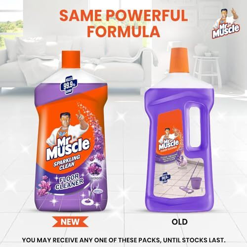 Mr. Muscle Floor Cleaner Liquid, Lavender, 1000Ml | Disinfects And Restores Shiny Floors | Kills 99.9% Germs