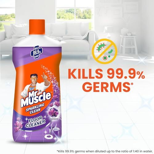 Mr. Muscle Floor Cleaner Liquid, Lavender, 1000Ml | Disinfects And Restores Shiny Floors | Kills 99.9% Germs