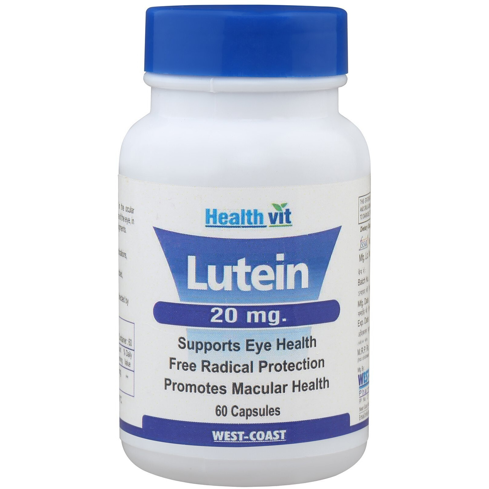Healthvit Lutein 20Mg Nutrition For Eye And Vision | Support Eye Health | Promotes Maculuar Health | Provides Free Radical Protection | Vegan And Gluten Free | 60 Capsules