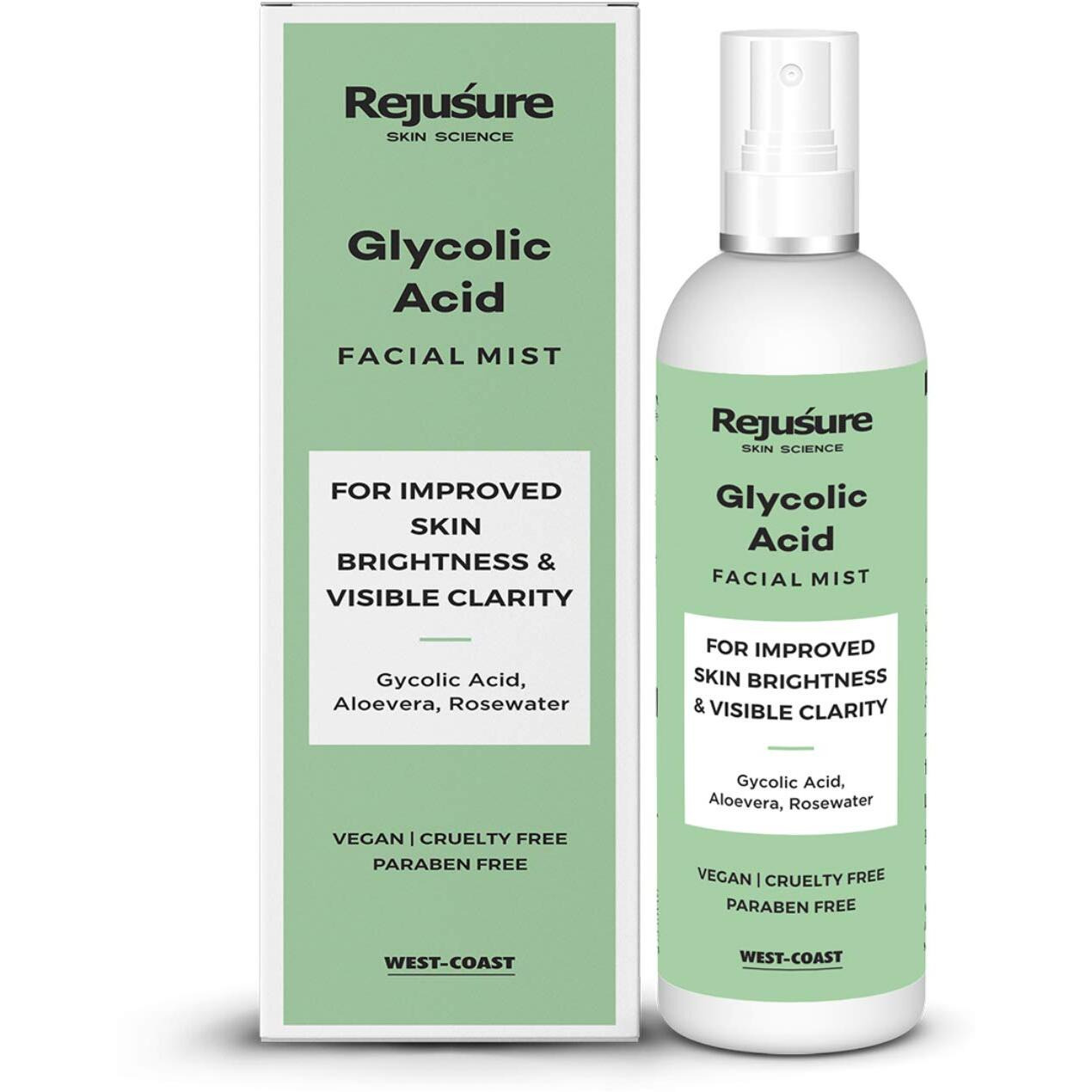 Rejusure Glycolic Acid Face Mist - Exfoliating & Hydrating Facial Spray | Skin Brightness & Clarity - 100Ml
