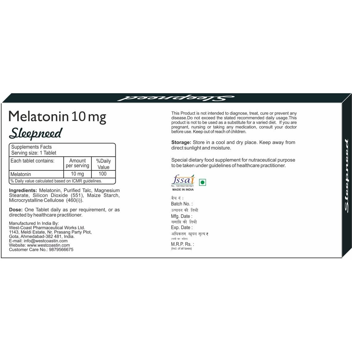 The West Coast Sleepneed Melatonin 10Mg | Formulated To Promote Peaceful Sleep | Advanced Sleep Support | Stay Asleep Longer, Easy To Take, Faster Absorption - 10 Tablets