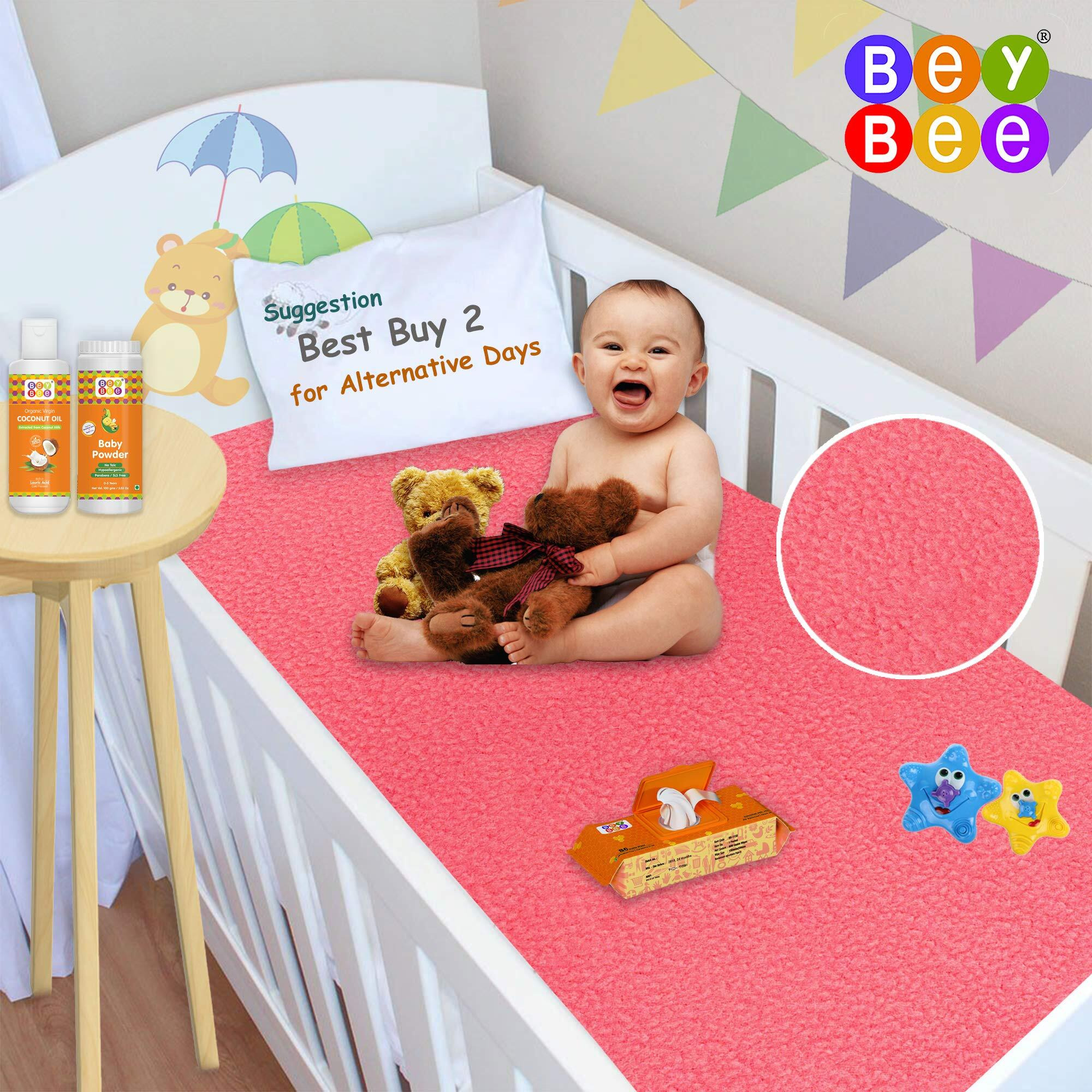 Beybee Waterproof Quick Dry Sheet For Baby| Bed Pad Anti-Piling Fleece Extra Absorbent Washable Matress Protector| Baby Bed Protector Sheet For Toddler Children, Medium Size, 100X70Cm, Salmon Rose