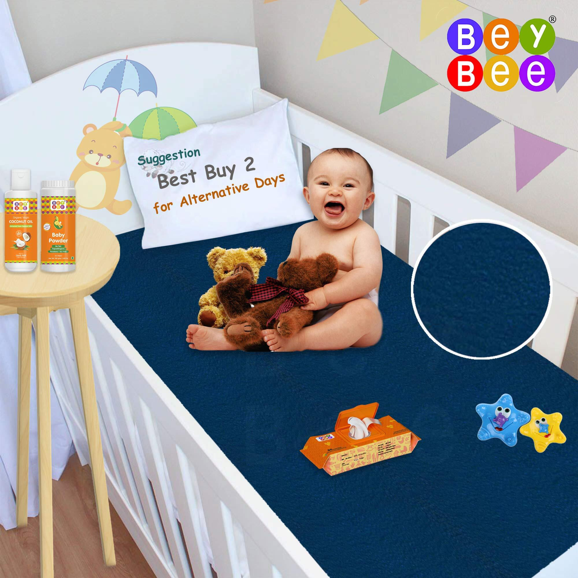 Beybee Waterproof Quick Dry Sheet For Baby| Bed Pad Anti-Piling Fleece Extra Absorbent Washable Matress Protector| Baby Bed Protector Sheet For Toddler Children, Large Size, 140X100Cm, Dark Sea Blue