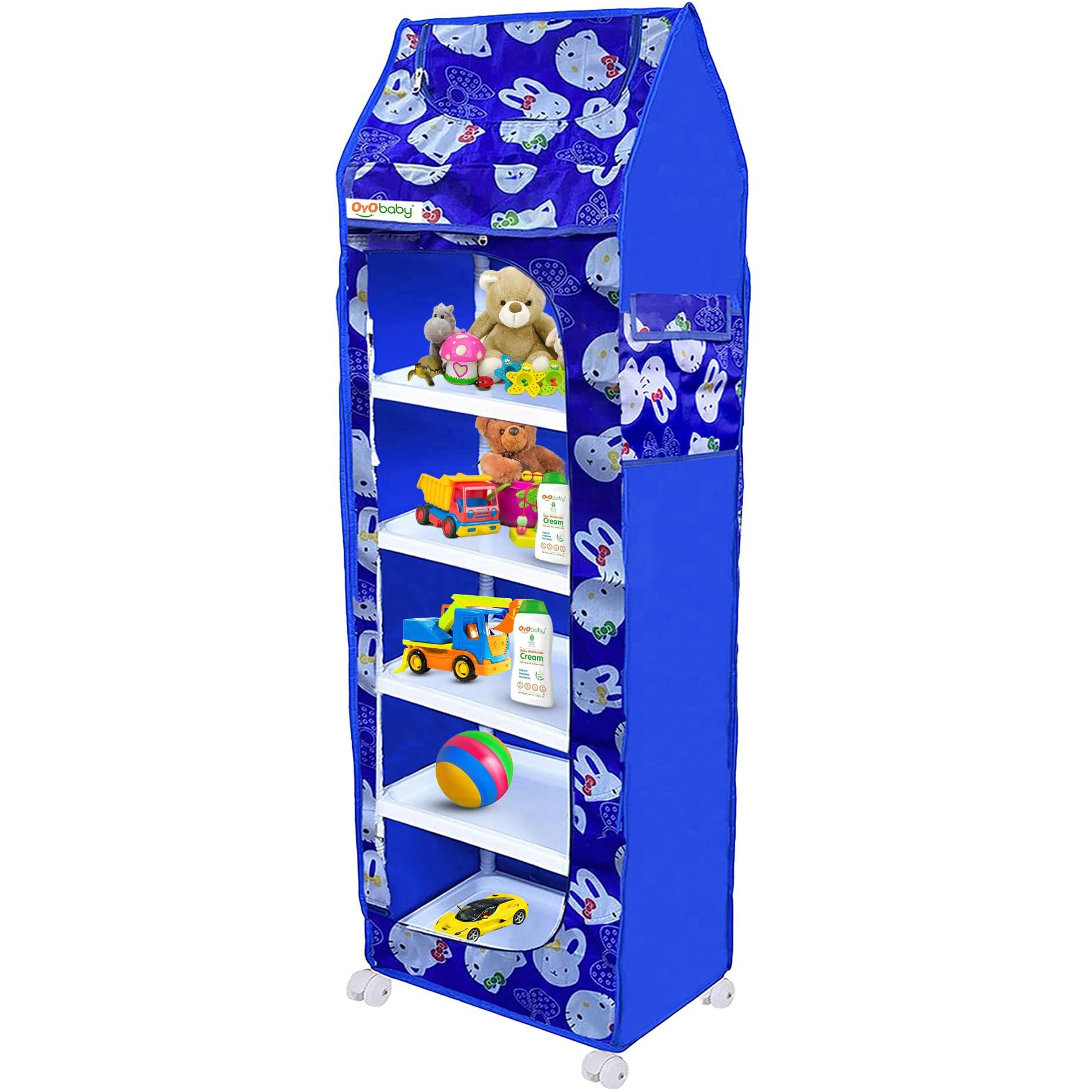 Oyo Baby Almirah For Clothes, Plastic Wardrobe For Clothes & Toys, Multipurpose Collapsible Wardrobe For Kids Clothes/Toy/Book (Blue) (Shelves - 6)