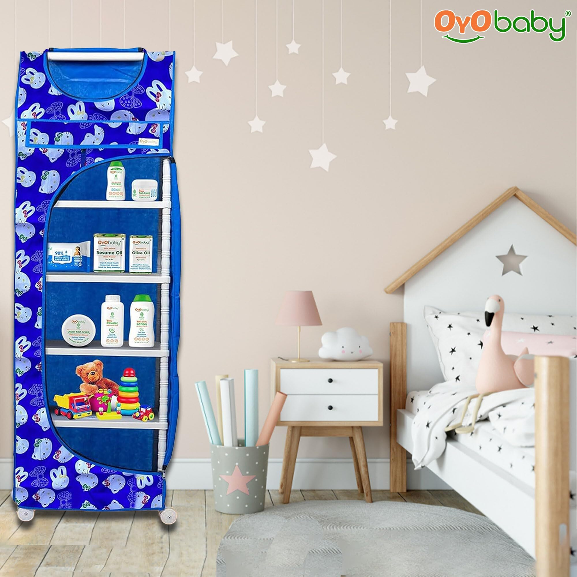 Oyo Baby Almirah For Clothes, Plastic Wardrobe For Clothes & Toys, Multipurpose Collapsible Wardrobe For Kids Clothes/Toy/Book (Blue) (Shelves - 6)