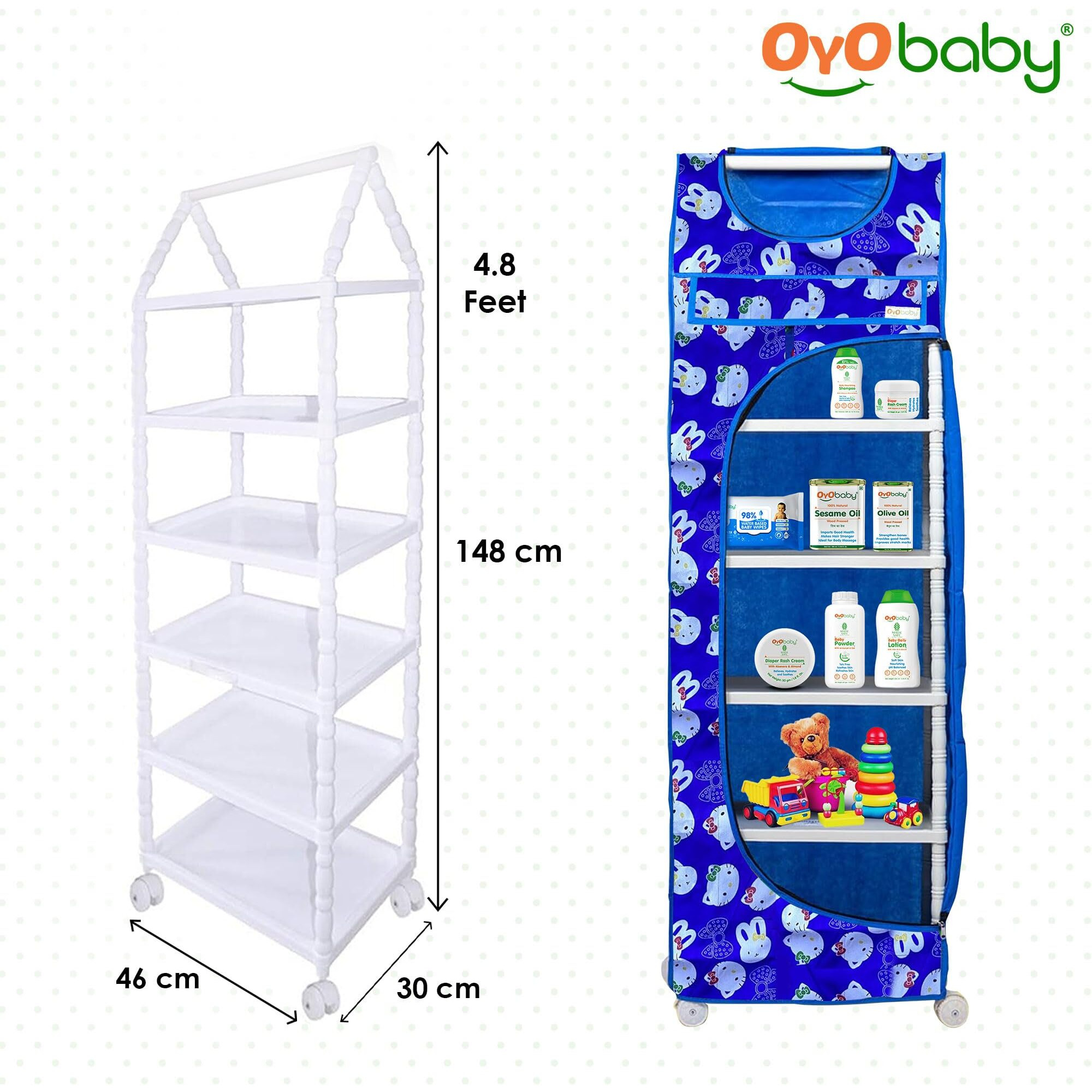 Oyo Baby Almirah For Clothes, Plastic Wardrobe For Clothes & Toys, Multipurpose Collapsible Wardrobe For Kids Clothes/Toy/Book (Blue) (Shelves - 6)