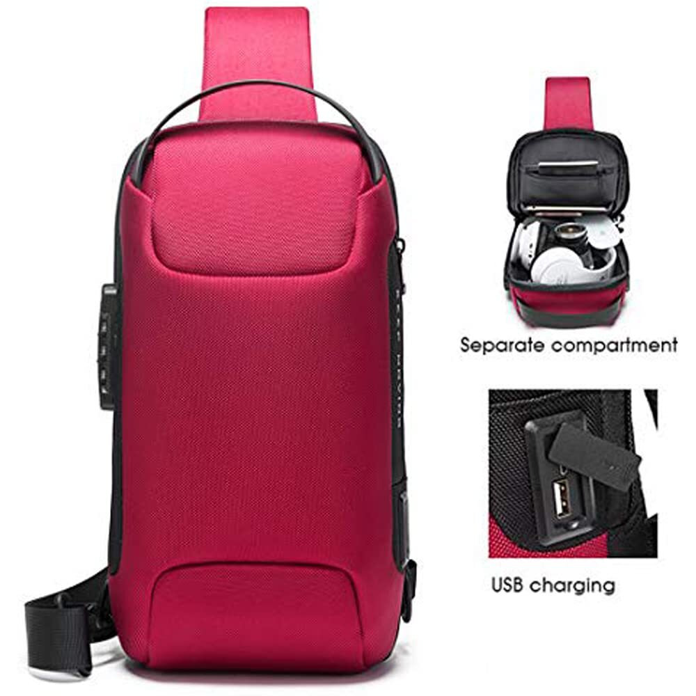 Red Lemon Bange Multifunctional Waterproof Anti-Thief Sling Bag With Usb Charging (Red)