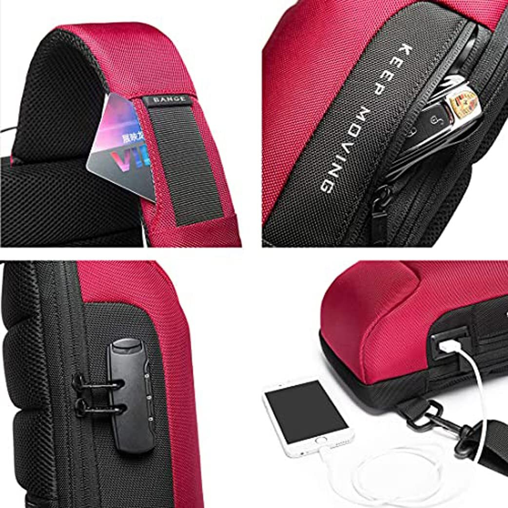 Red Lemon Bange Multifunctional Waterproof Anti-Thief Sling Bag With Usb Charging (Red)