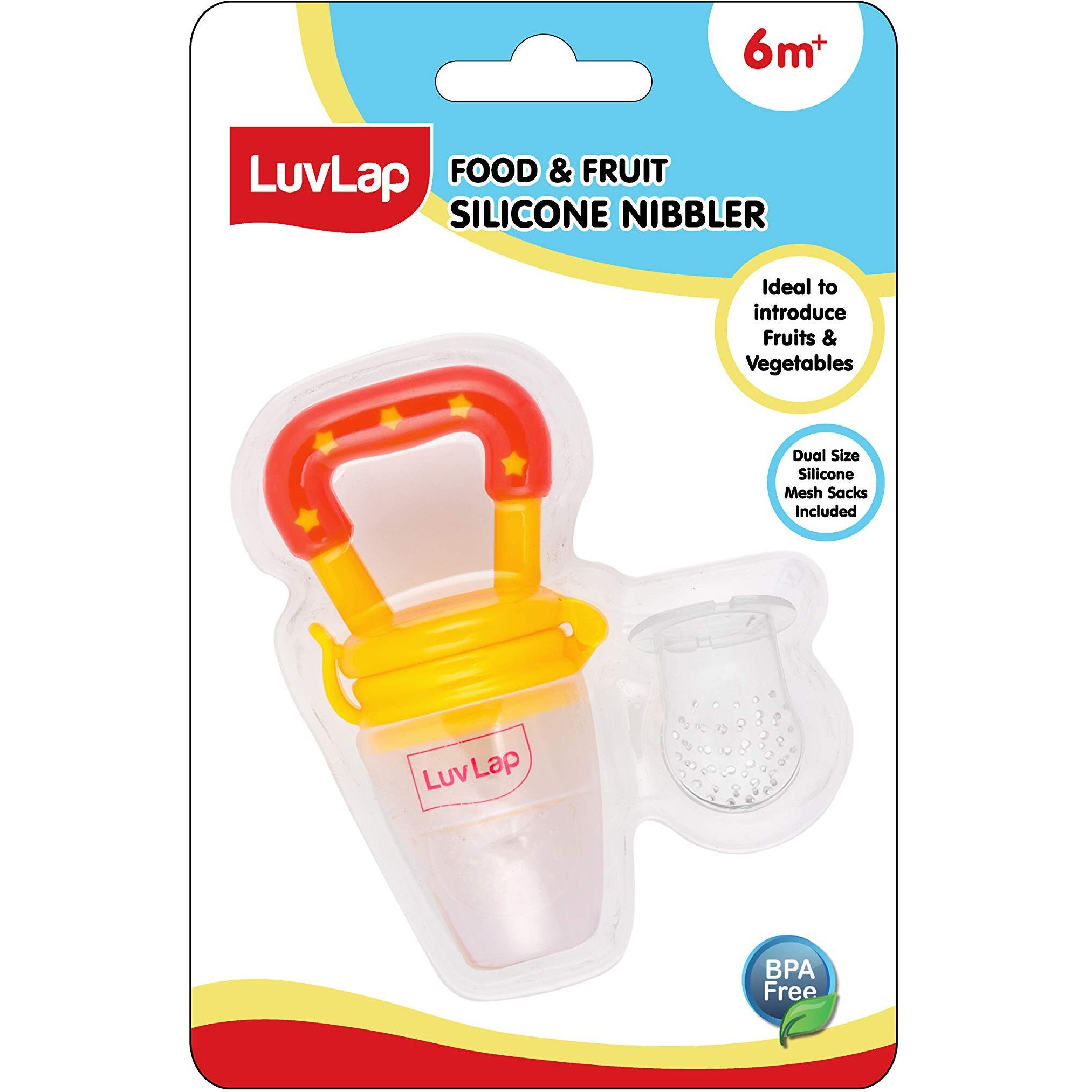Luvlap Silicone Food/Fruit Nibbler With Extra Mesh, Soft Pacifier/Feeder, Teether For Infant Baby, Infant, Joystar Yellow, Bpa Free