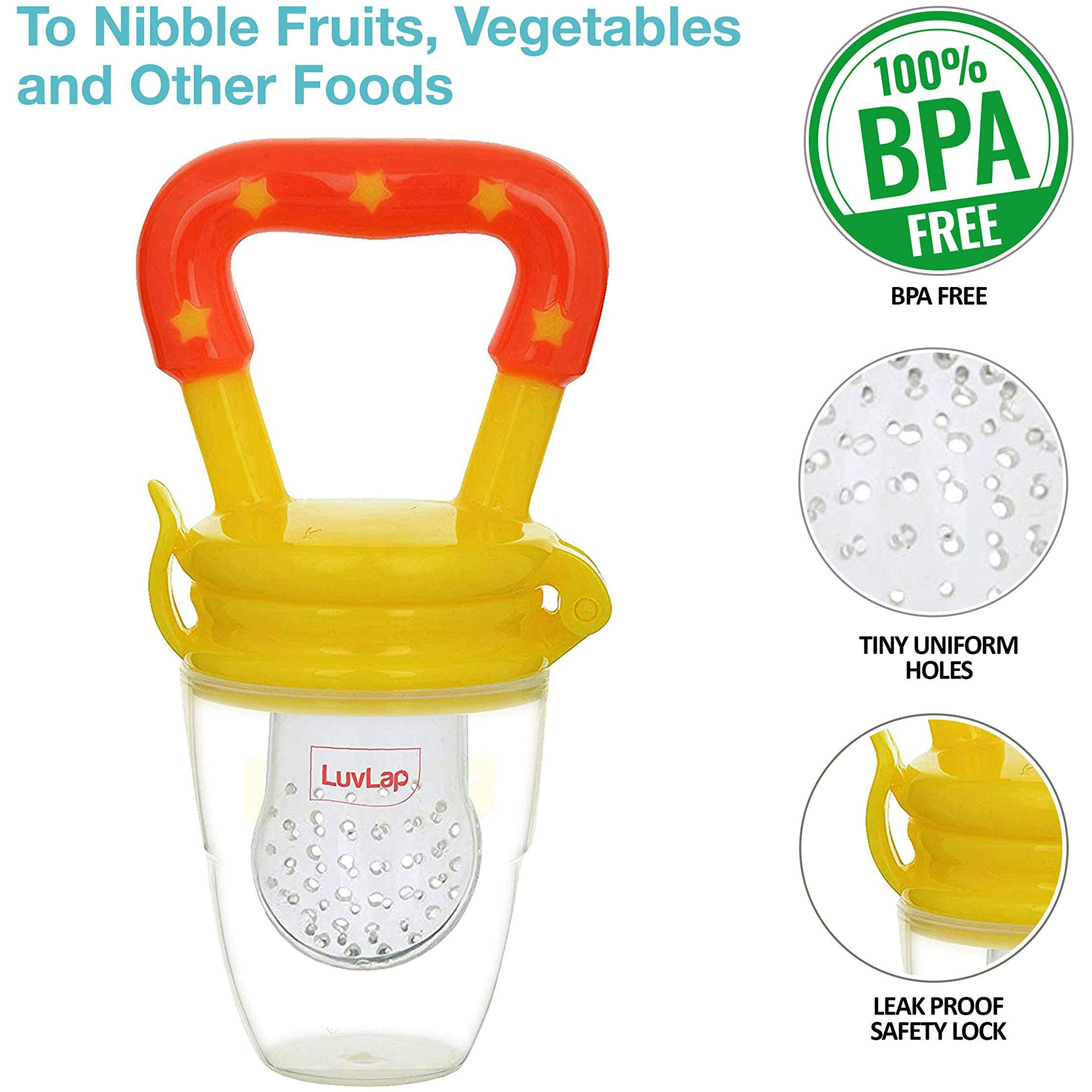 Luvlap Silicone Food/Fruit Nibbler With Extra Mesh, Soft Pacifier/Feeder, Teether For Infant Baby, Infant, Joystar Yellow, Bpa Free