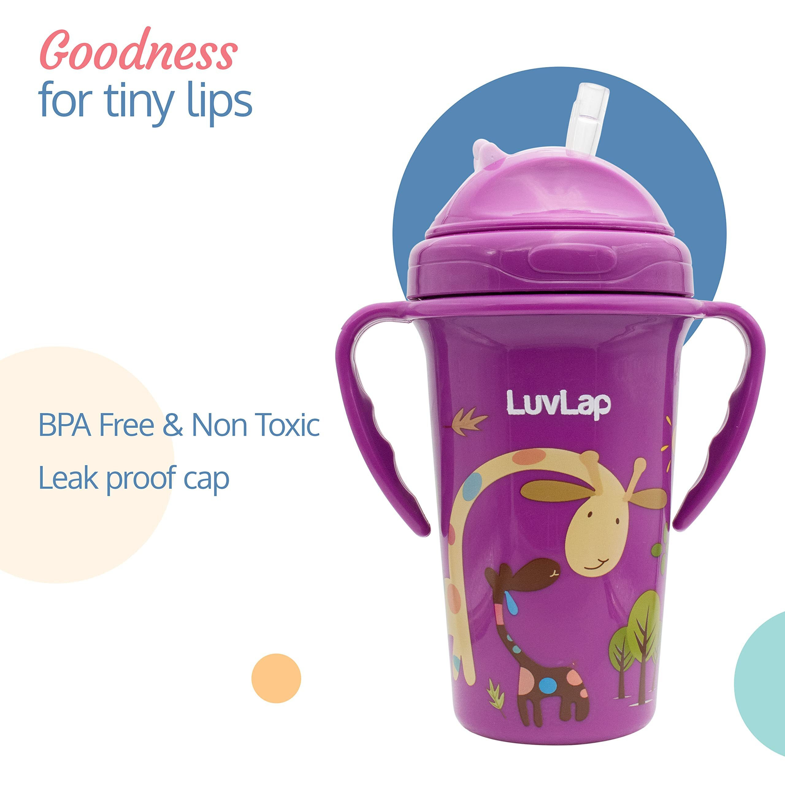 Luvlap Tiny Giffy Sippy Cup, Silicone Straw, Bpa Free, 300 Ml 18M+ (Purple)