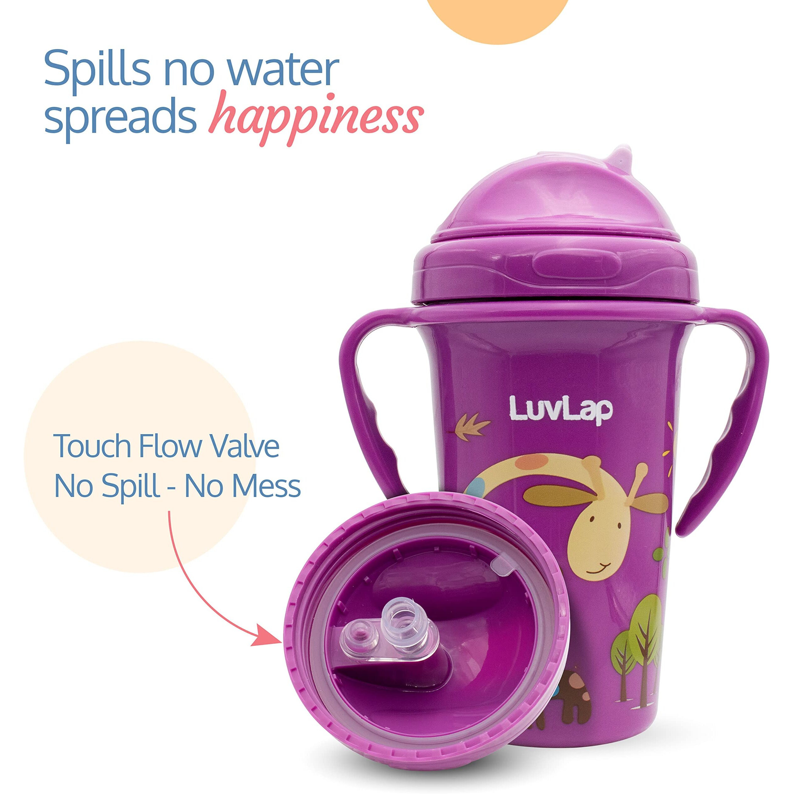 Luvlap Tiny Giffy Sippy Cup, Silicone Straw, Bpa Free, 300 Ml 18M+ (Purple)