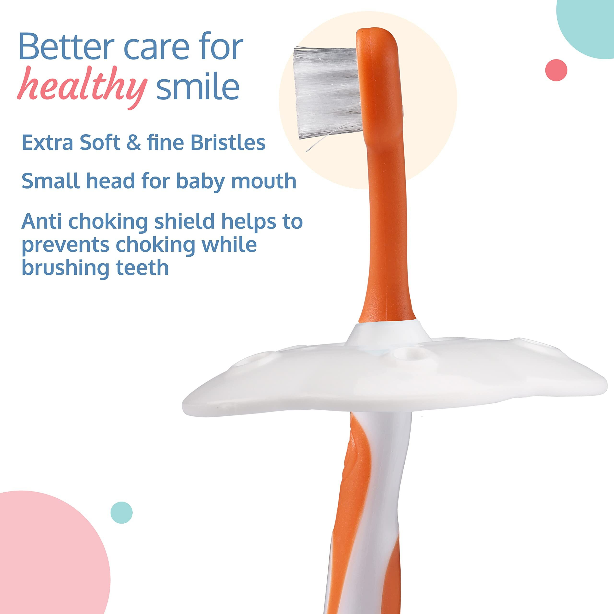 Luvlap Baby Training Manual Toothbrush Set With Anti Choking Shield,Kids Teeth Tongue Cleaner,Baby Oral Hygiene,3 Pcs,(White/Orange)
