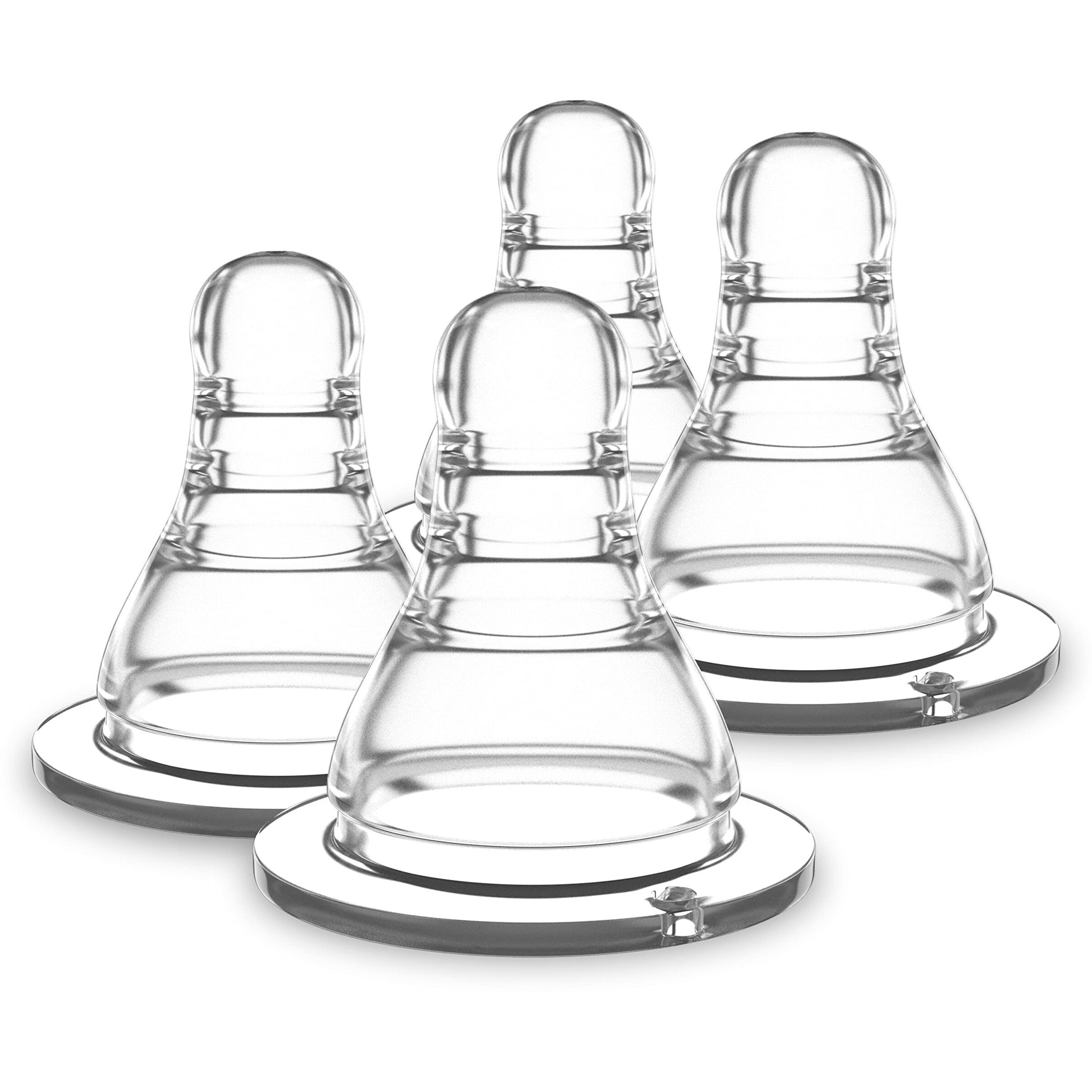 Luvlap Anti-Colic Essential Teat/Nipple For Slim Neck Bottle,4Pcs Fast Flow, 6M+, Made Of Soft & Flexible Silicone, Ergonomic Shape, Mimics Breastfeeding, Leak Proof, Bpa Free, Comes With Sturdy Base