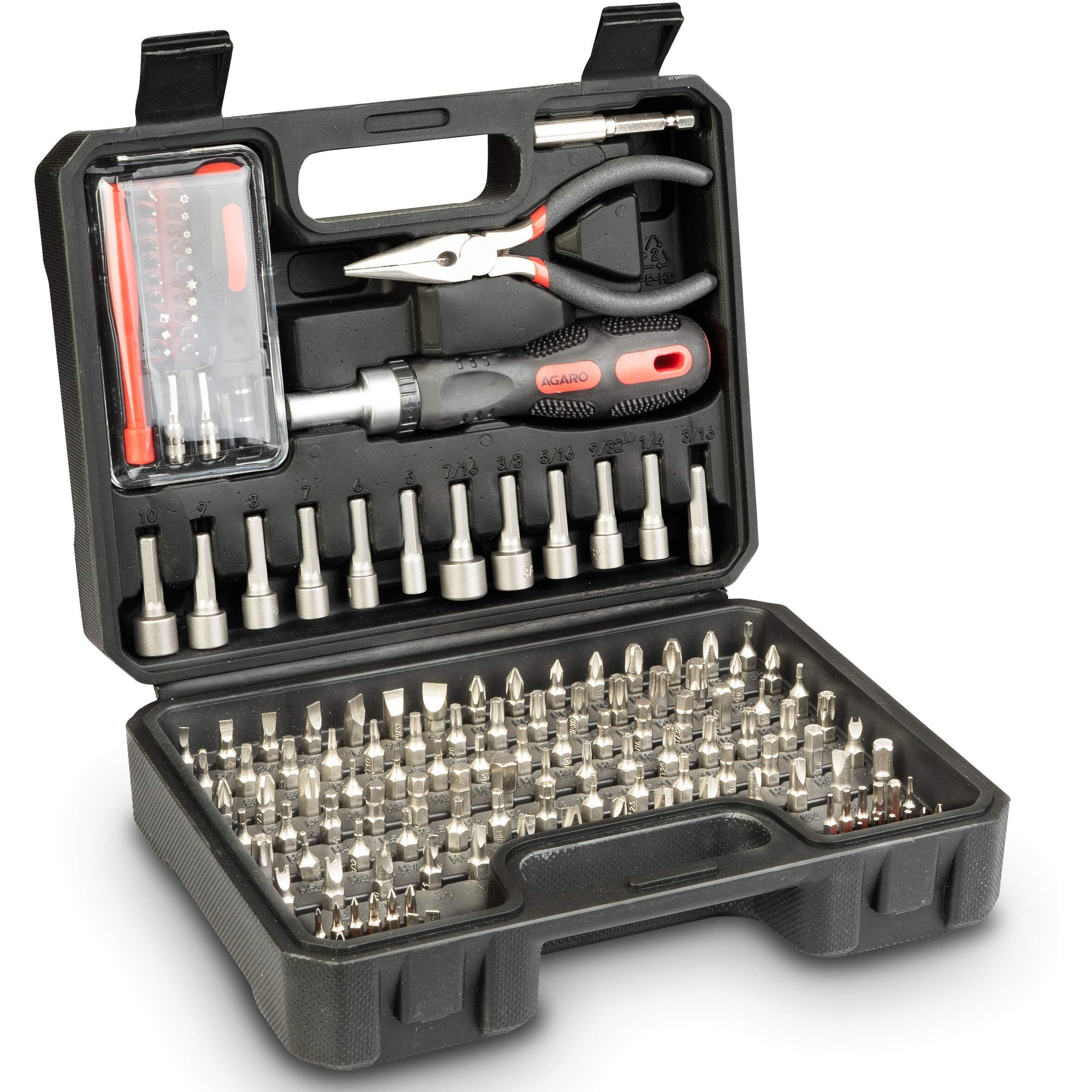Agaro Chrome Vanadium Steel Screwdriver And Bit Set With Carry Box- 151 Pieces (Black)