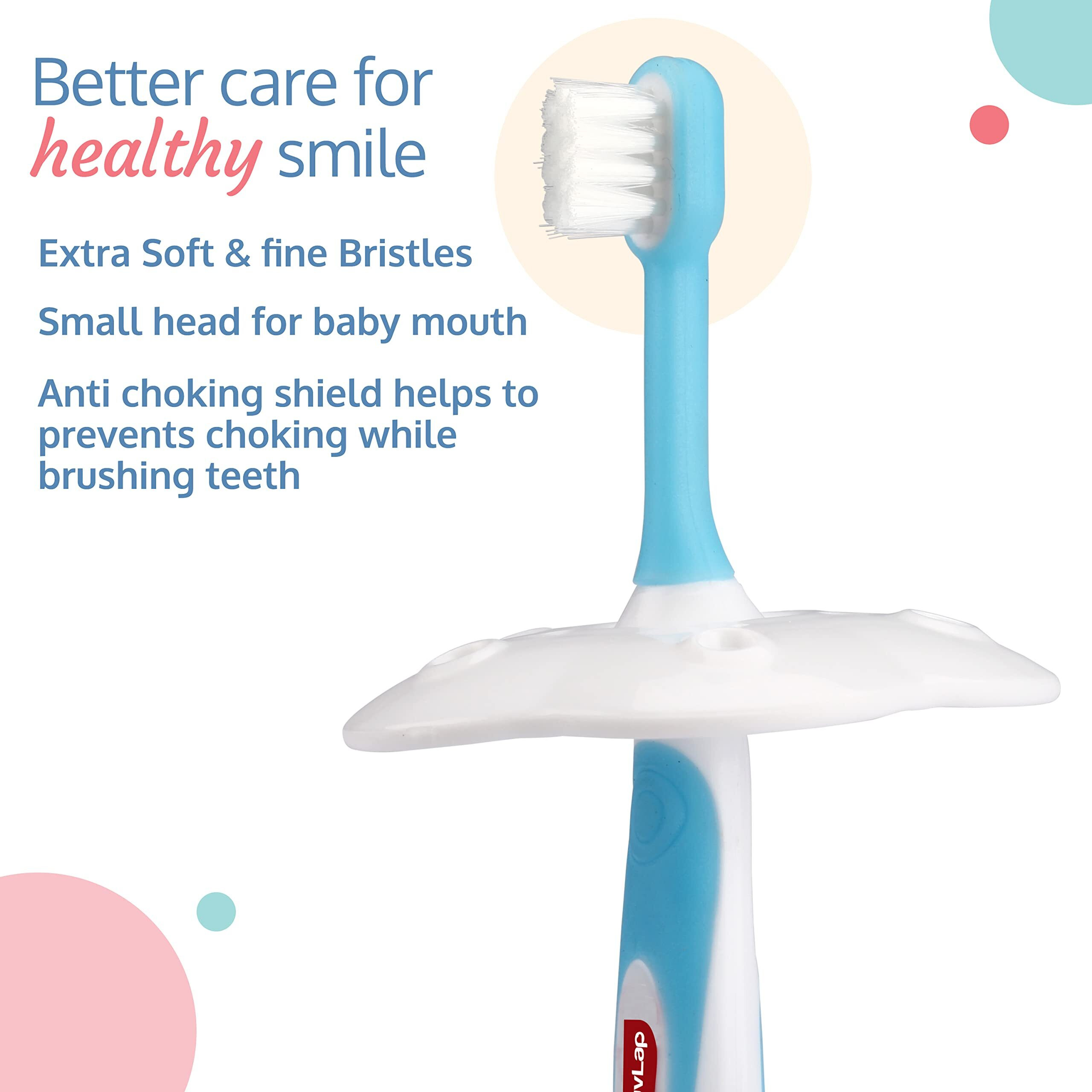 Luvlap Baby Training Manual Toothbrush Set For Kids With Anti Choking Shield,Teeth Tongue Cleaner,Baby Oral Hygiene,3 Pcs,(White/Blue)