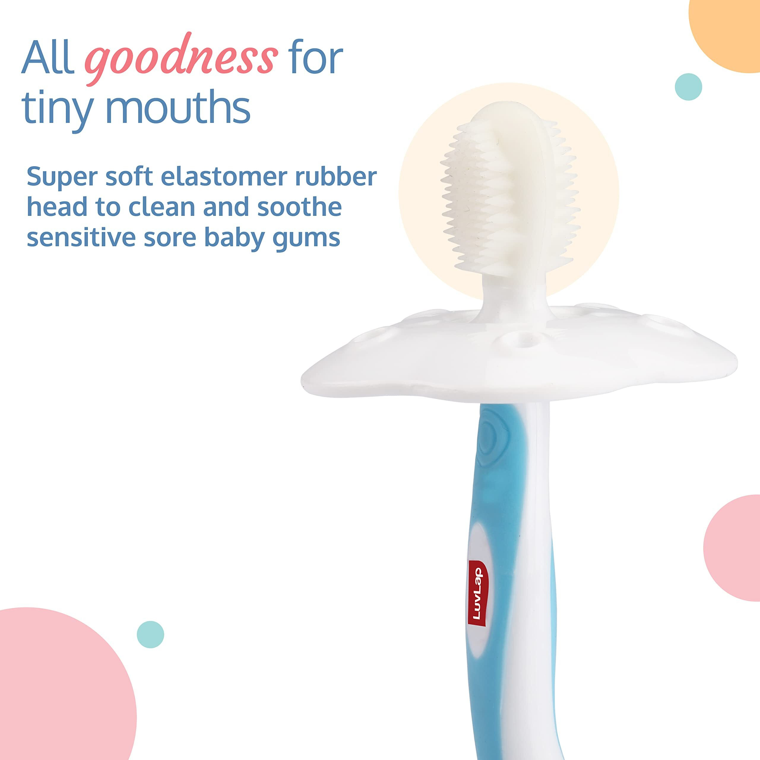Luvlap Baby Training Manual Toothbrush Set For Kids With Anti Choking Shield,Teeth Tongue Cleaner,Baby Oral Hygiene,3 Pcs,(White/Blue)