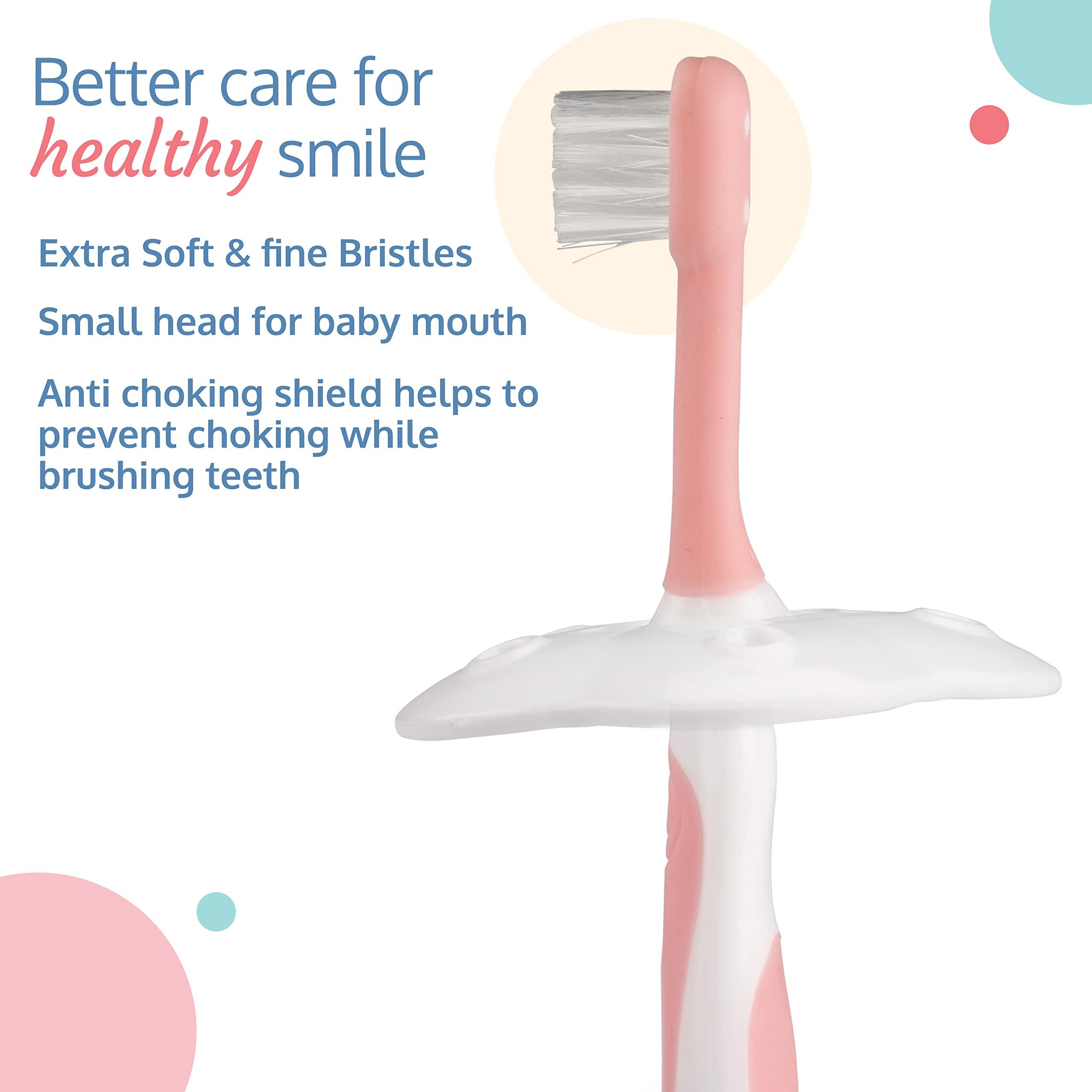 Luvlap Baby Training Manual Toothbrush Set With Anti Choking Shield, Teeth Tongue Cleaner, Baby Oral Hygiene, 3 Pcs, (White/Pink)
