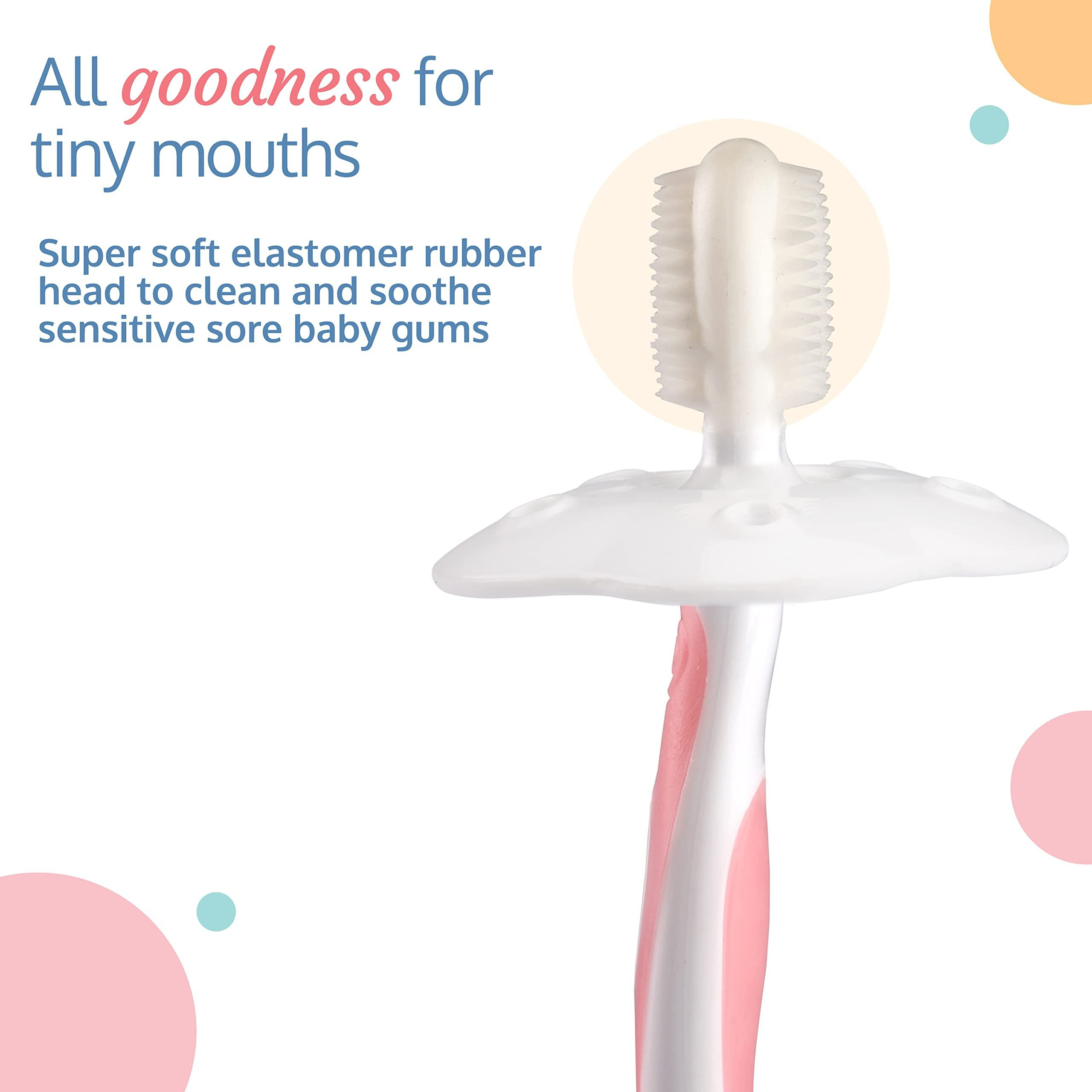 Luvlap Baby Training Manual Toothbrush Set With Anti Choking Shield, Teeth Tongue Cleaner, Baby Oral Hygiene, 3 Pcs, (White/Pink)