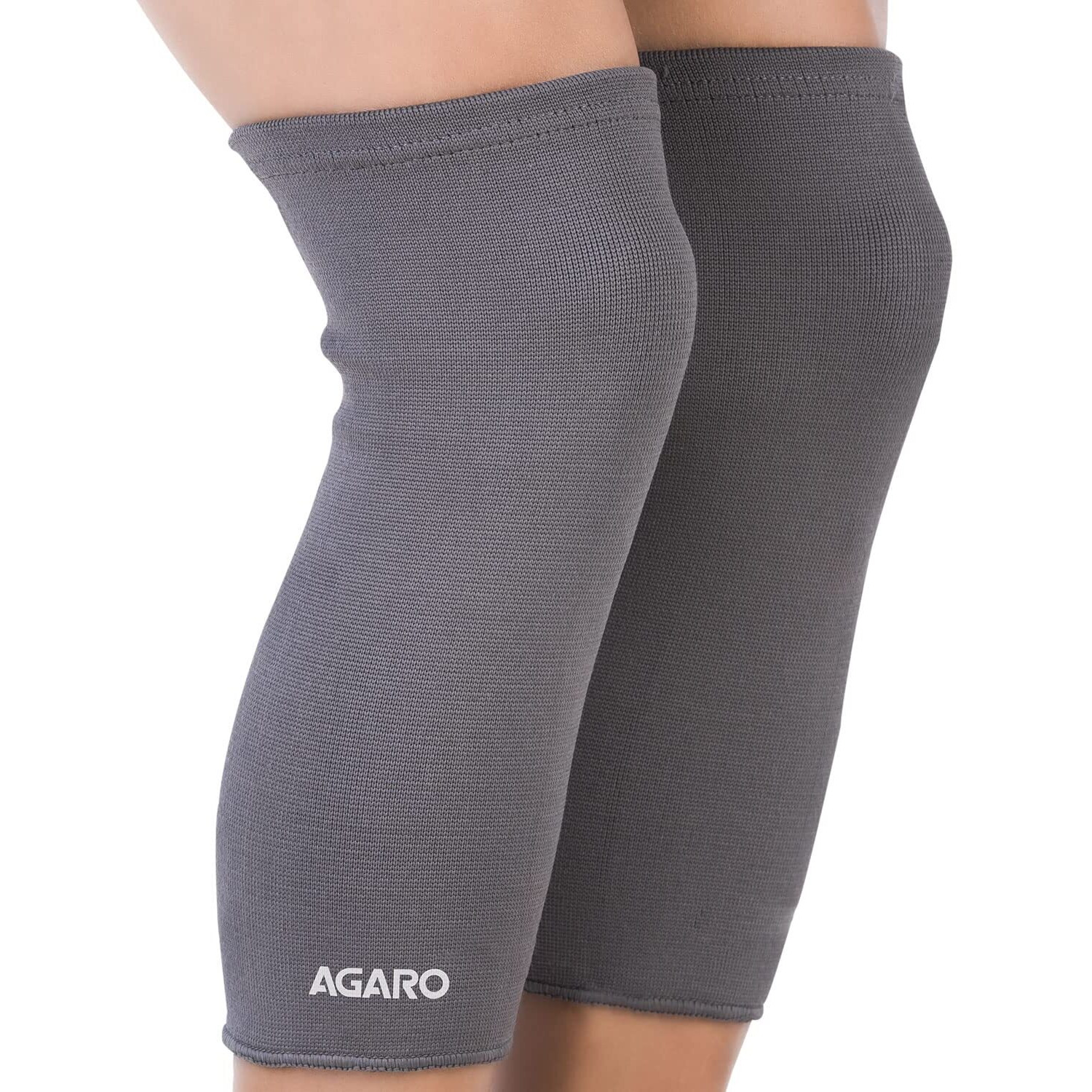 Agaro Stretchable Knee Support, Breathable Fabric, Uniform Compression, Relieves Muscle Pain, Joint Pain, Injury Recovery, For Workout, Running, For Men & Women, Knee Cap, Xxl, Grey, Pack Of 2