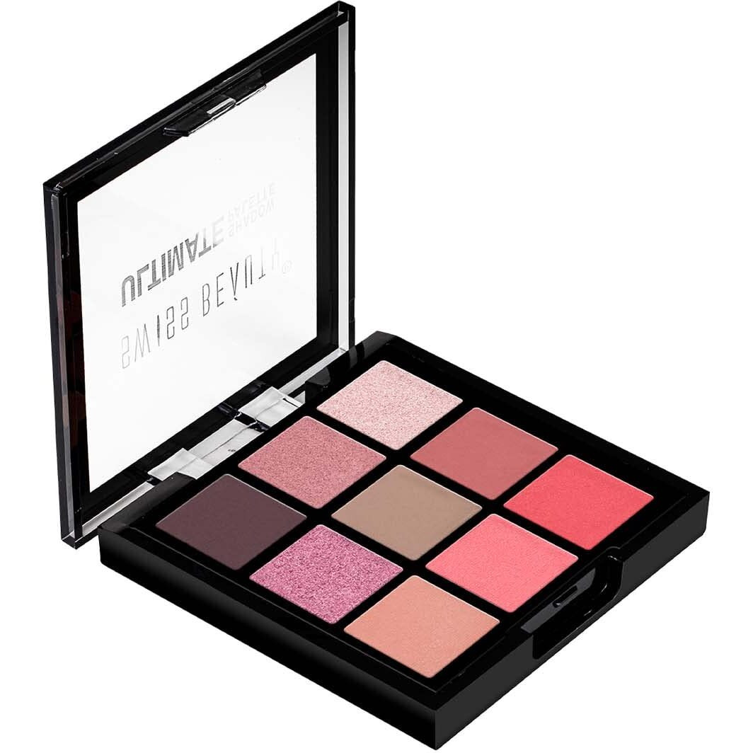 Swiss Beauty Ultimate 9 Pigmented Colors Eyeshadow Palette Long Wearing And Easily Blendable Eye Makeup Palette Matte, Shimmery And Metallic Finish - Multicolor-02, 6G