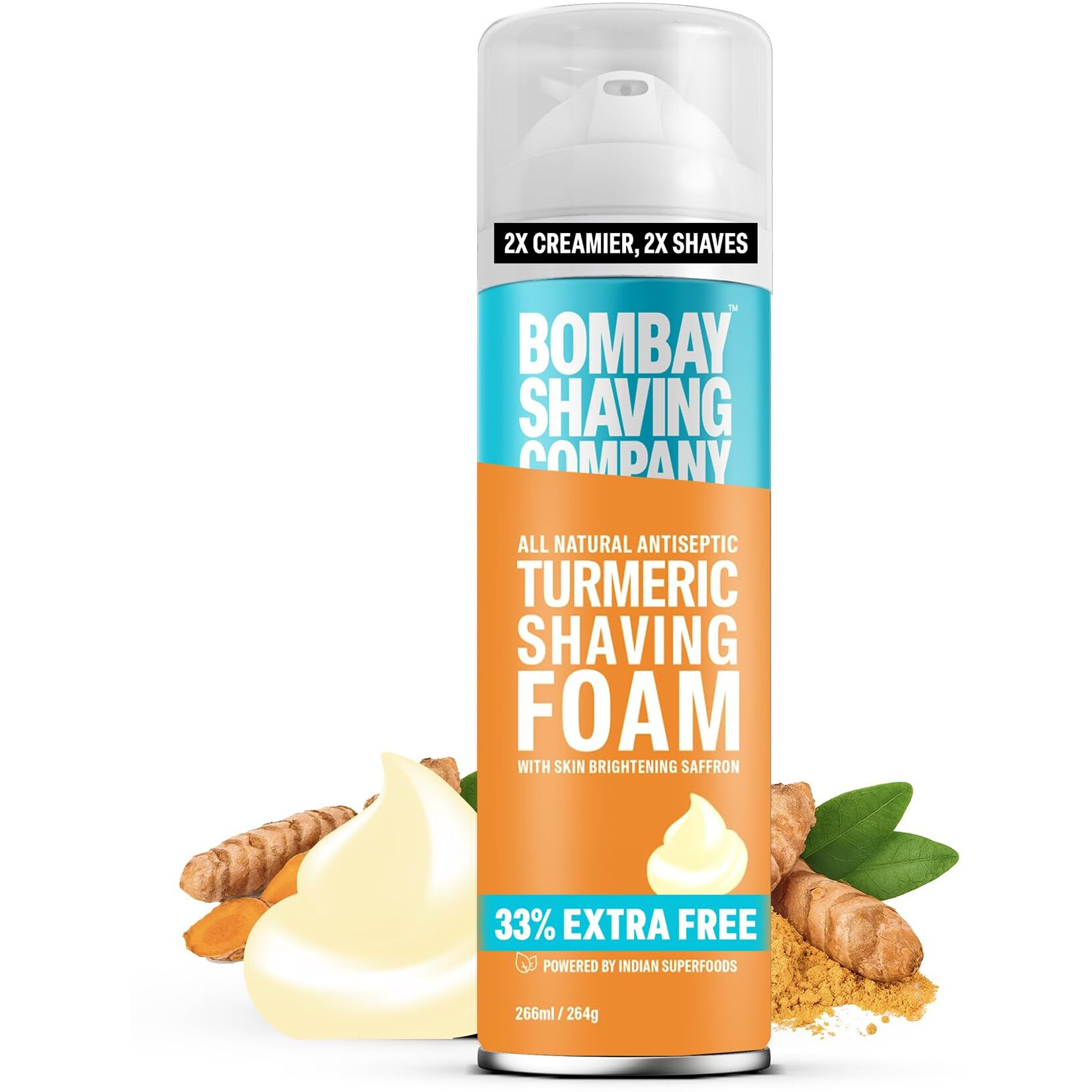 Bombay Shaving Company Turmeric Shaving Foam,266 Ml (33% Extra) With Turmeric & Sandalwood