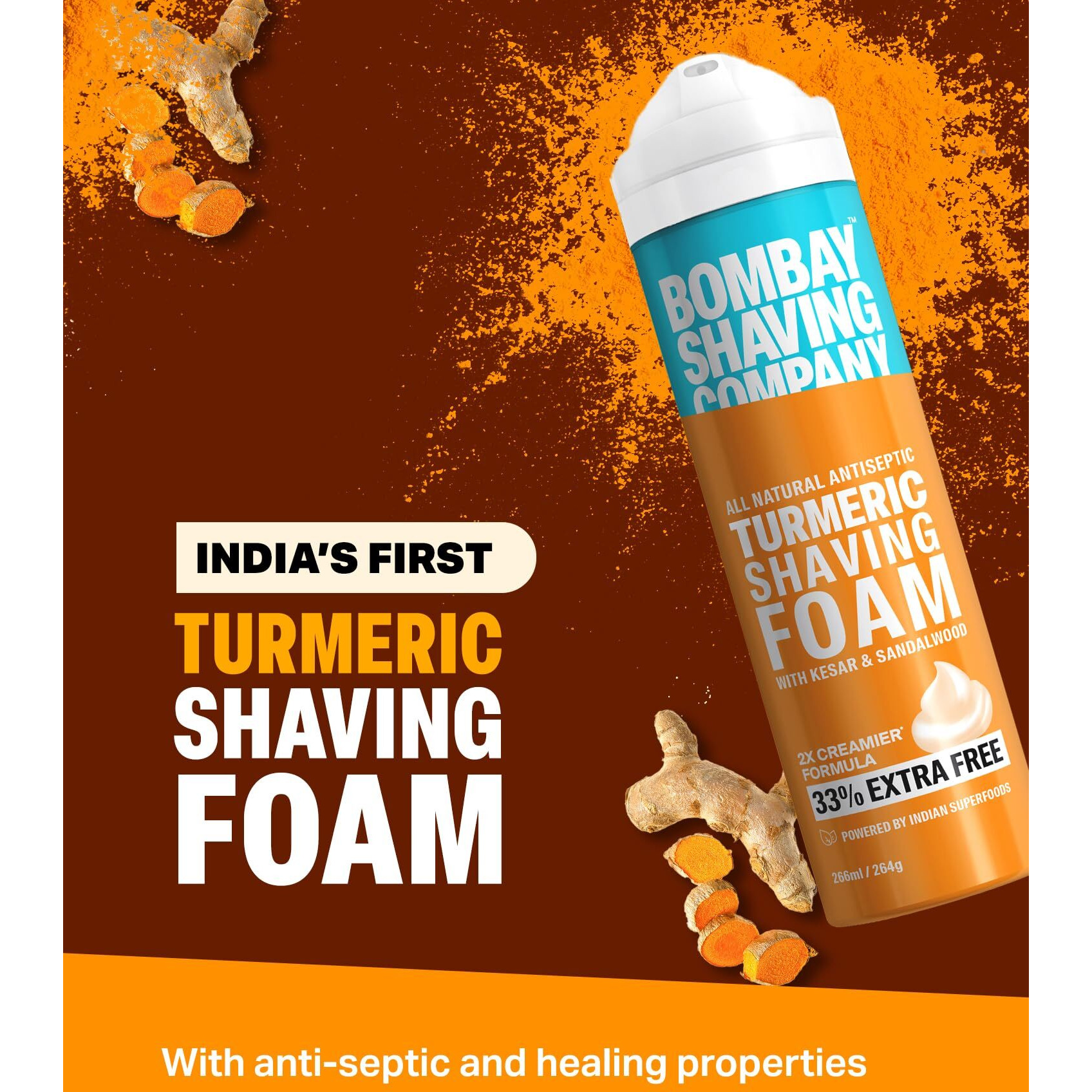 Bombay Shaving Company Turmeric Shaving Foam,266 Ml (33% Extra) With Turmeric & Sandalwood