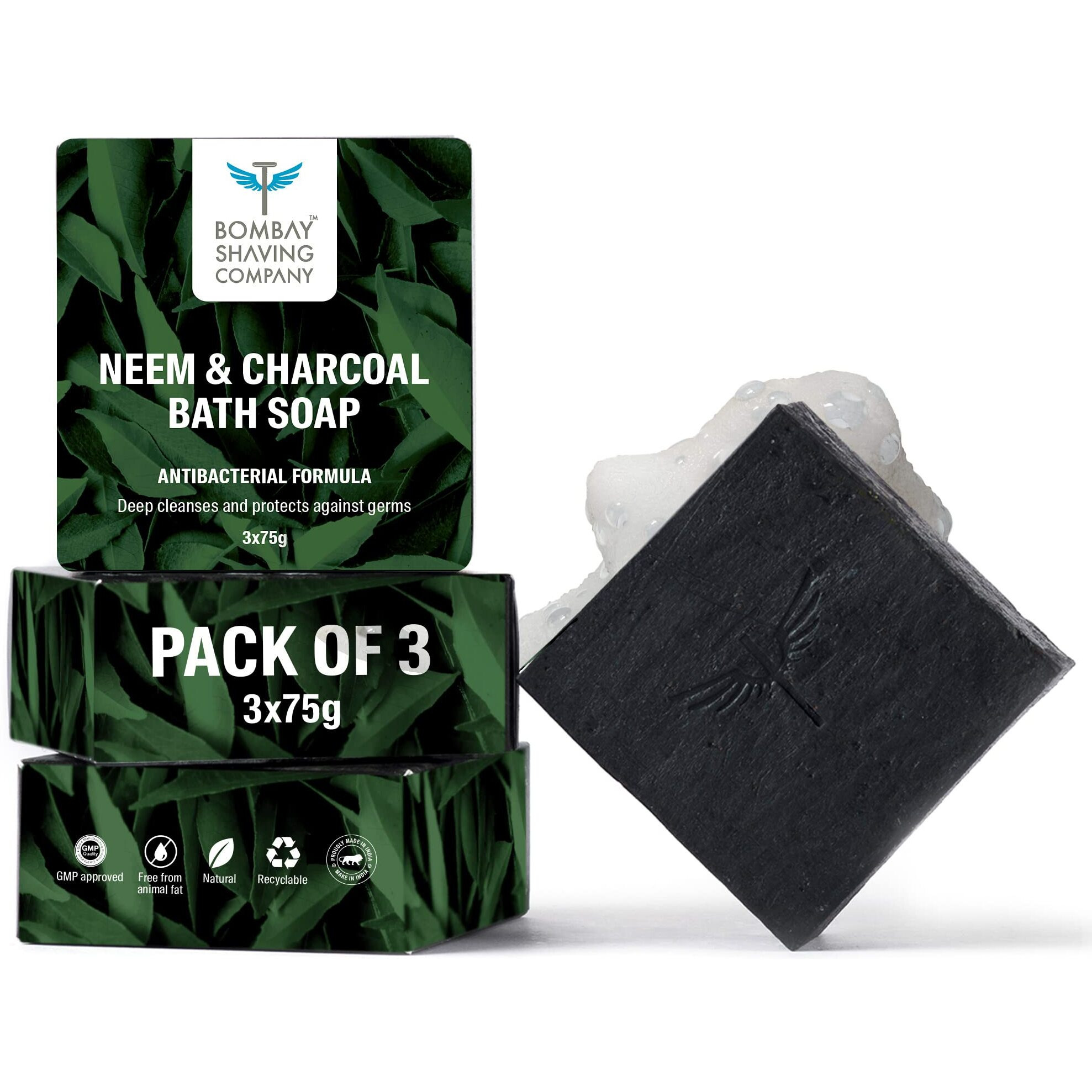 Bombay Shaving Company Charcoal And Neem Bath Soap For Men | Pack Of 3,75G Each
